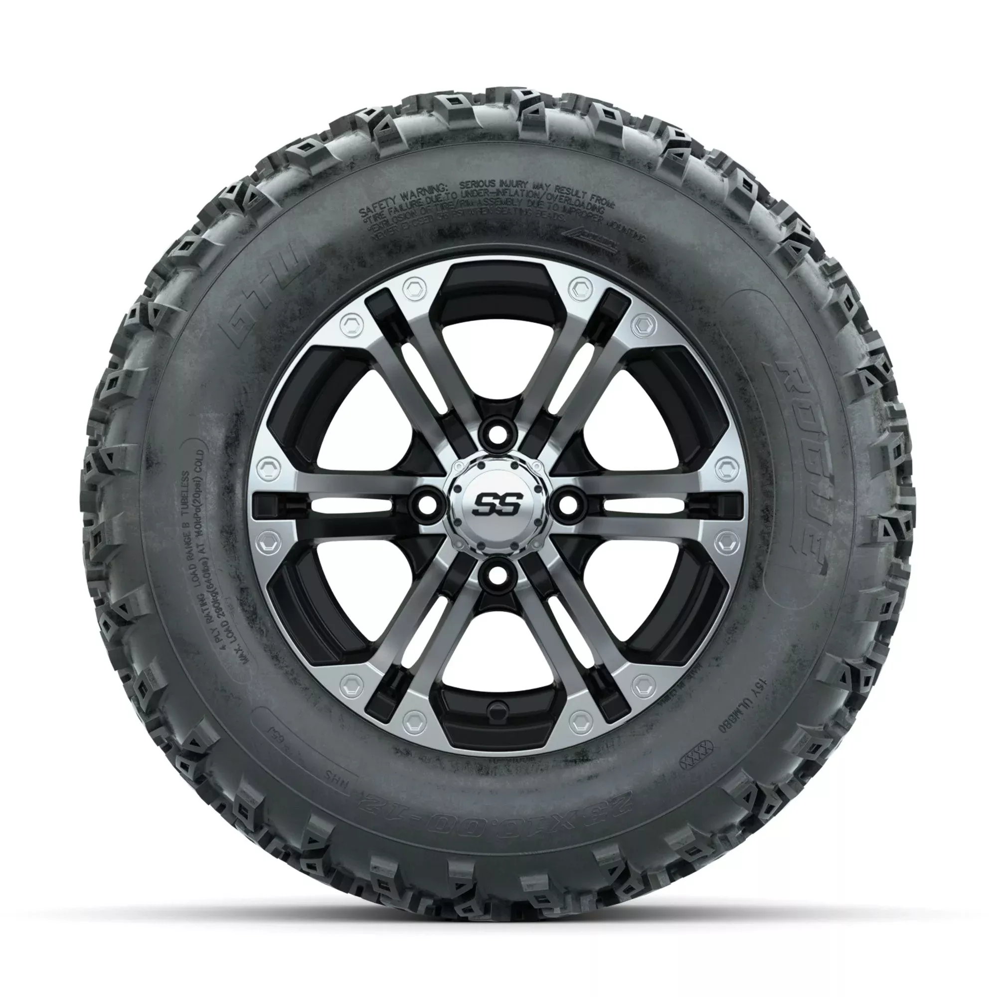 GTW Specter Machined/Black 12 in Wheels with 23x10.00-12 Rogue All Terrain Tires Full Set