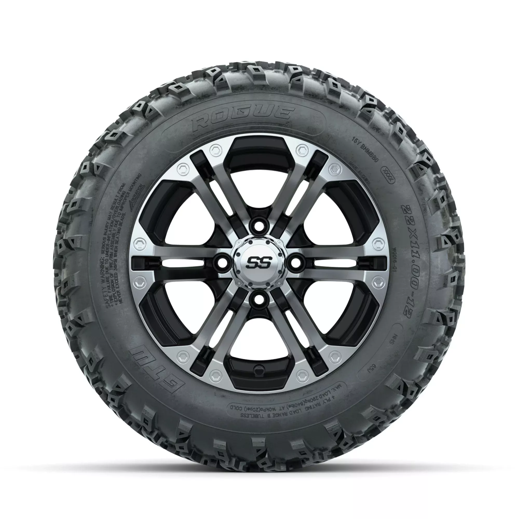 GTW Specter Machined/Black 12" Wheels with 22x11.00-12 Rogue All Terrain Tires Full Set