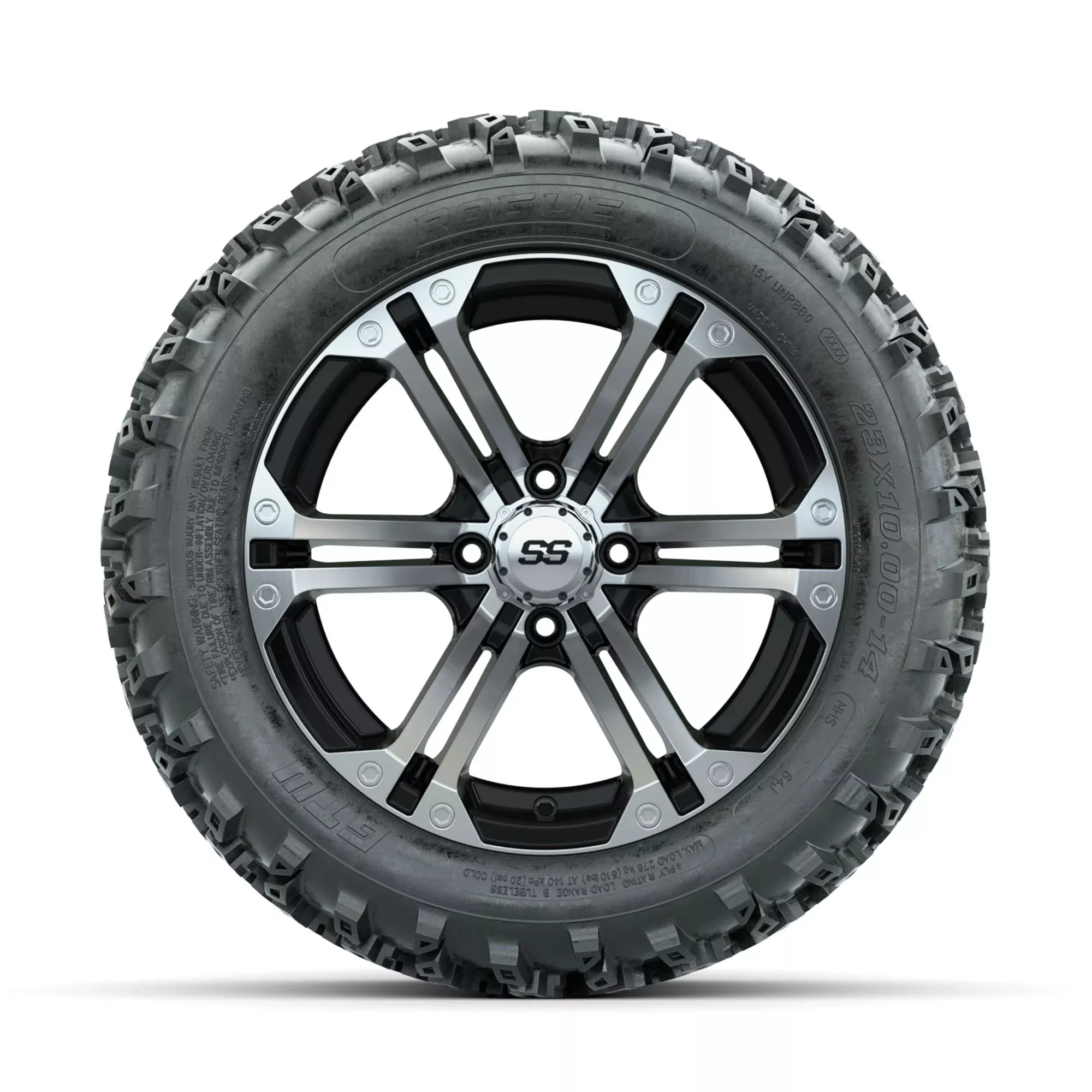 GTW Specter Machined/Black 14 in Wheels with 23x10.00-14 Rogue All Terrain Tires Full Set