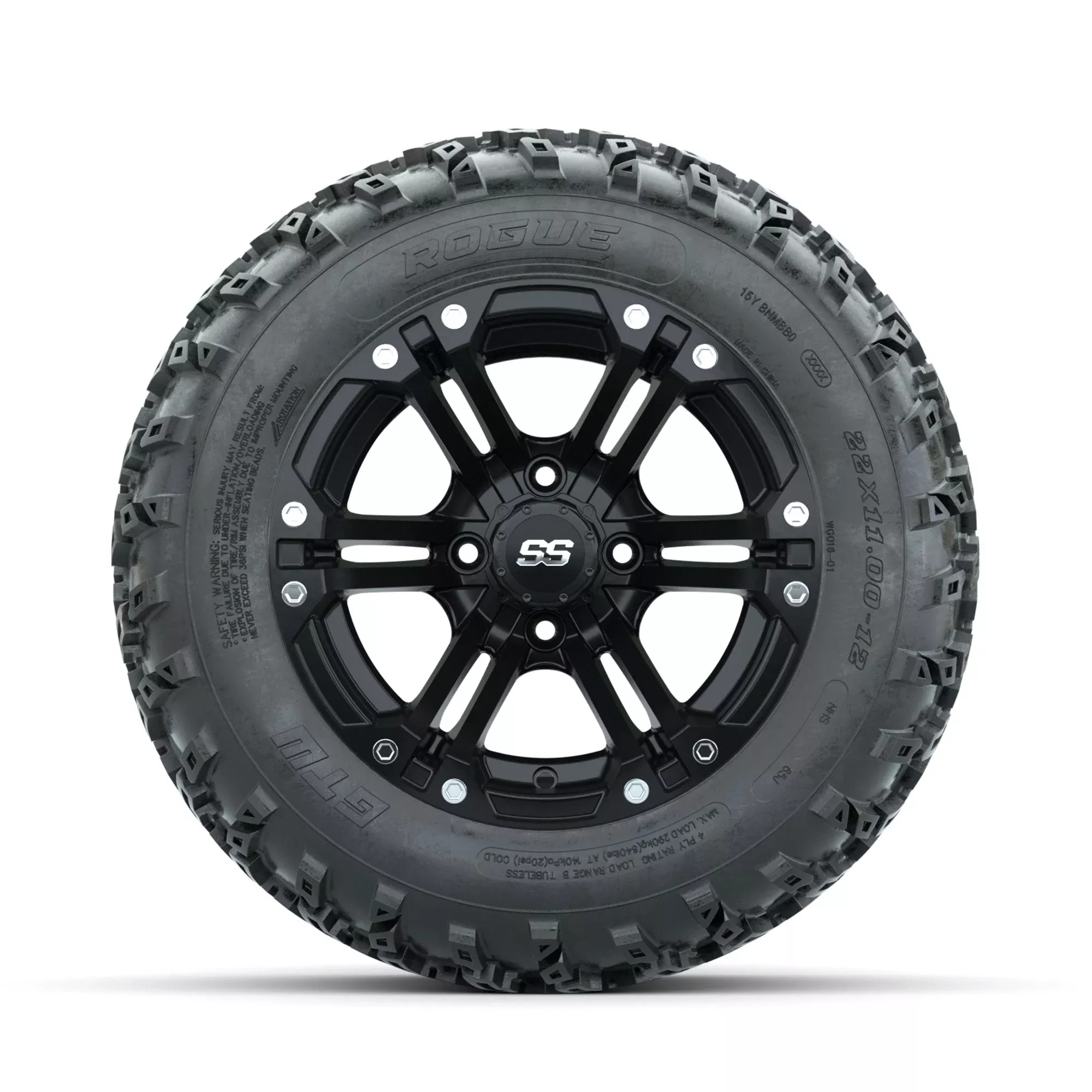 GTW Specter Matte Black 12" Wheels with 22x11.00-12 Rogue All Terrain Tires Full Set