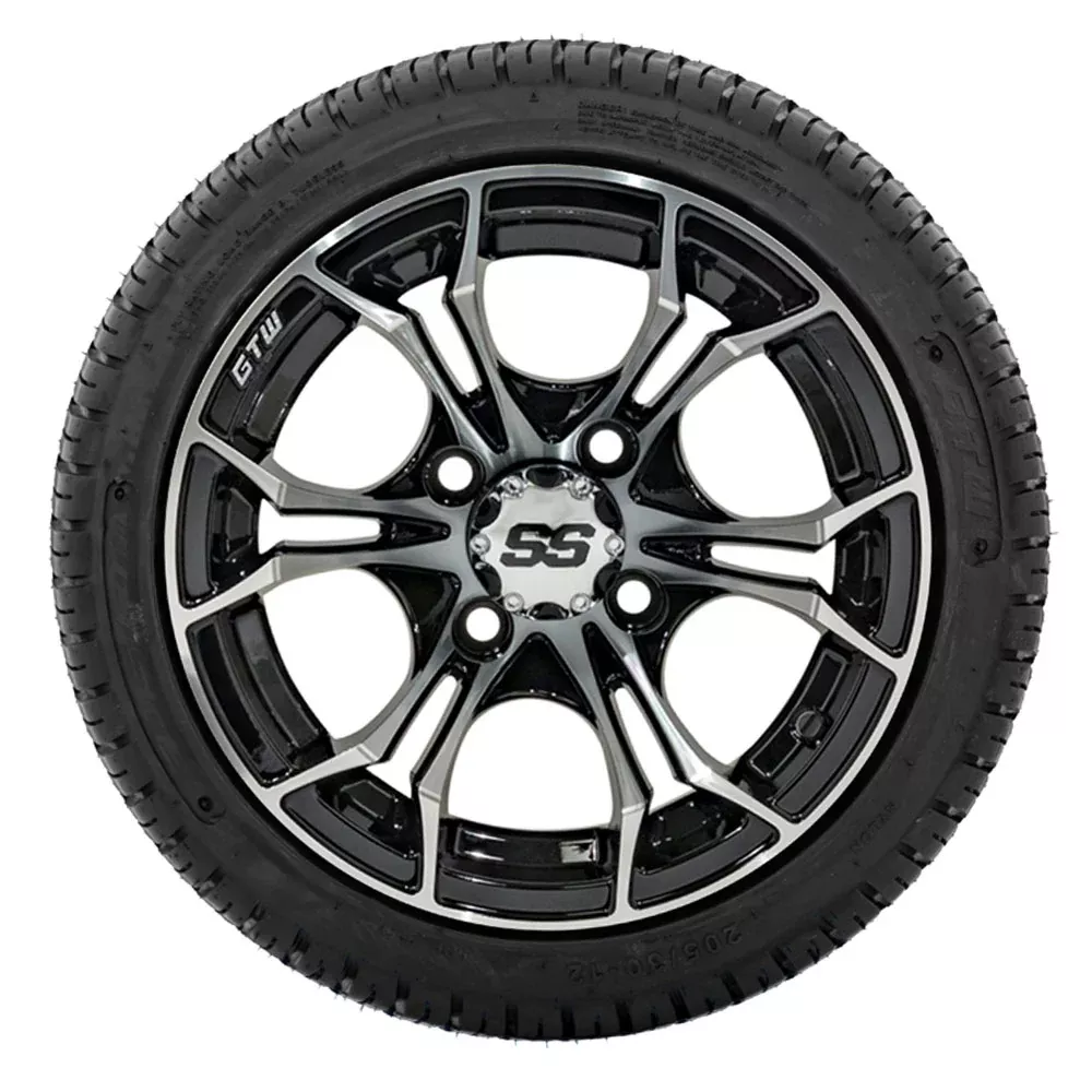 GTW Spyder 12" Black & Machined Wheels with 18" Fusion DOT Street Tires — Set of 4
