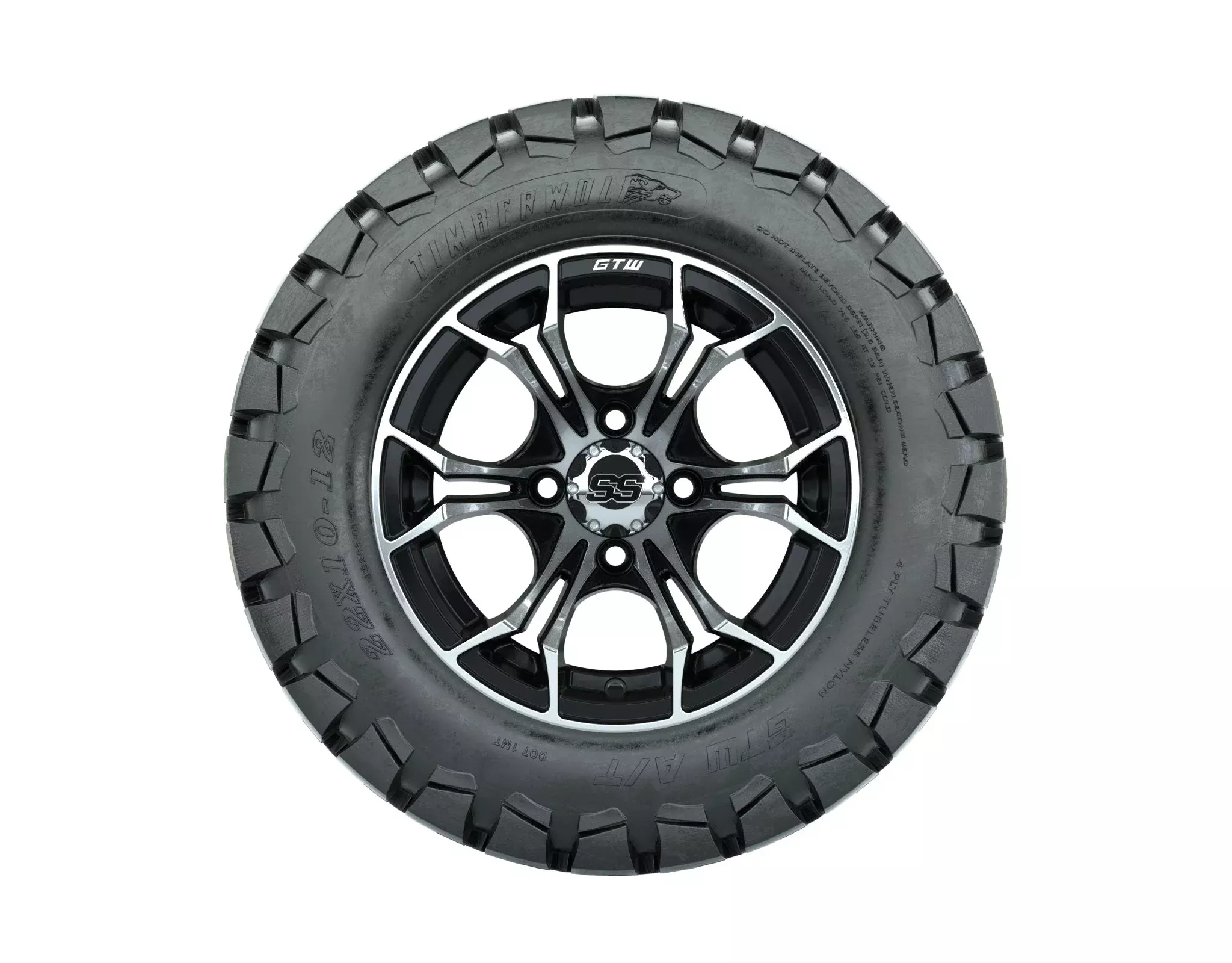 GTW Spyder 12" Black & Machined Wheels with 22" Timberwolf A/T Tires — Set of 4