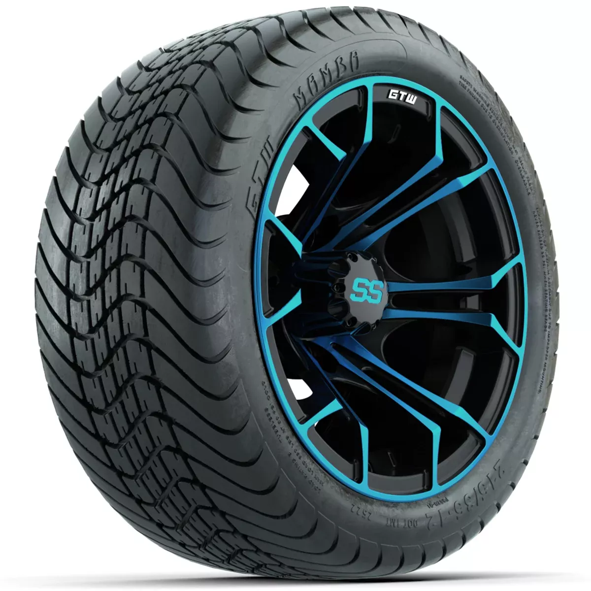 GTW Spyder Blue/Black 12" Wheels with 215/35-12 GTW Mamba Street Tires Full Set