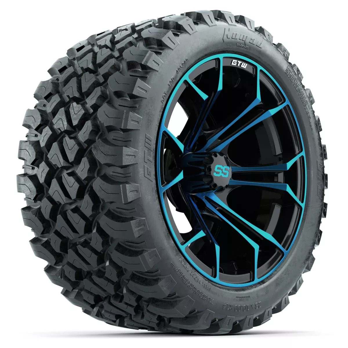 GTW Spyder Blue/Black 14" Wheels with 23x10-14 GTW Nomad All-Terrain Tires Full Set