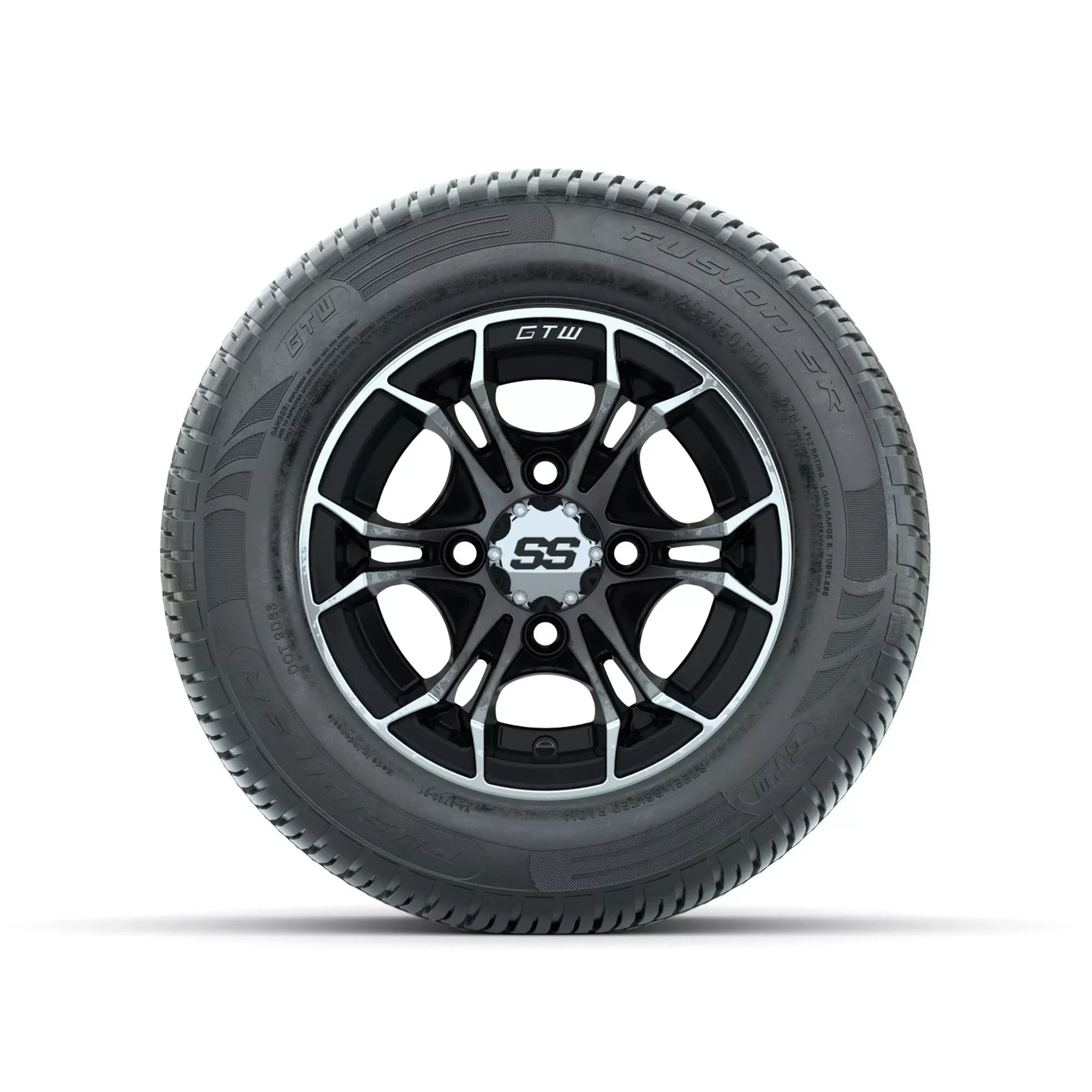 GTW Spyder Machined/Black 10 in Wheels with 205/50-10 Fusion SR Steel Belted Radial Tires Full Set