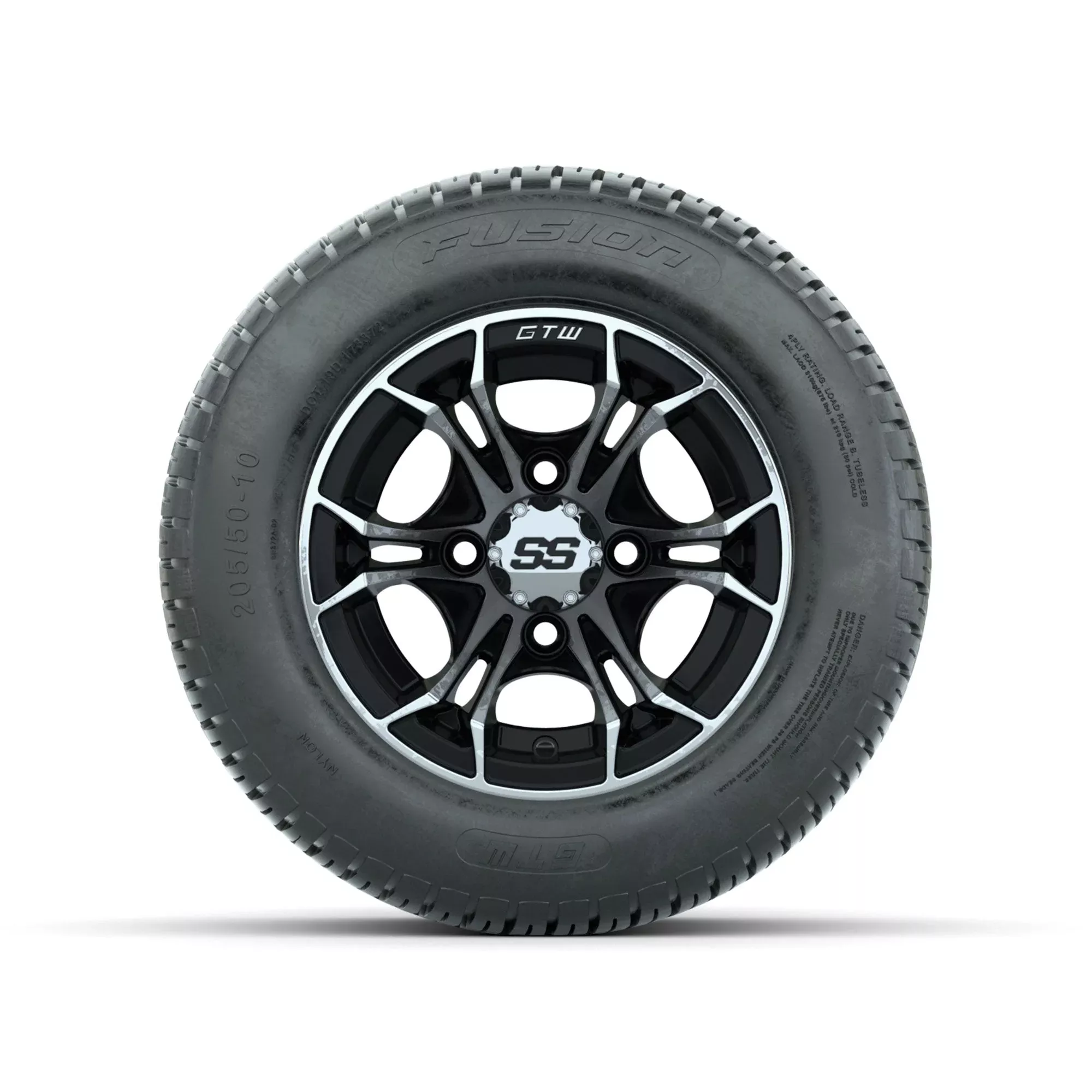 GTW Spyder Machined/Black 10 in Wheels with 205/50-10 Fusion Street Tires Full Set