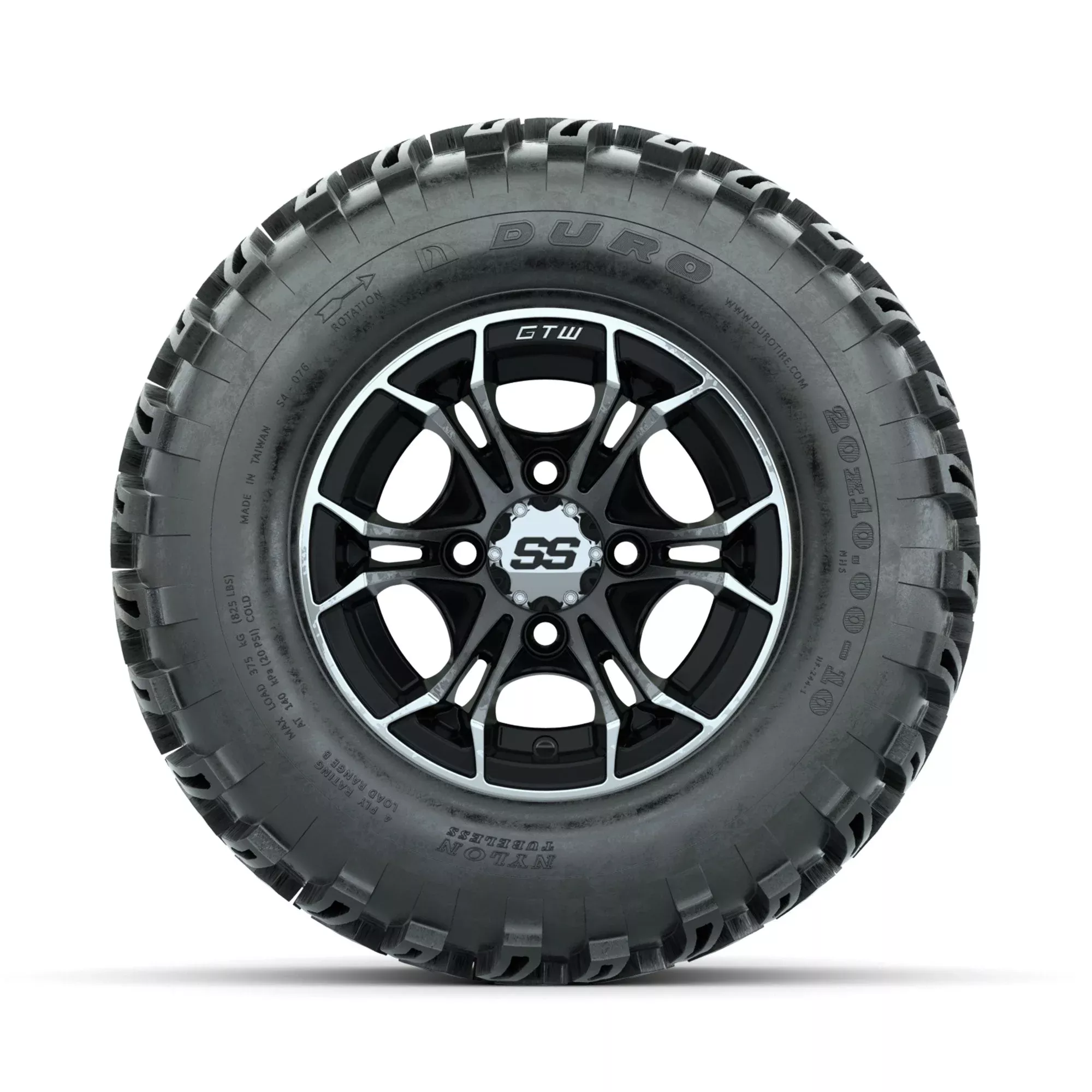 GTW Spyder Machined/Black 10 in Wheels with 20x10-10 Duro Desert All Terrain Tires Full Set