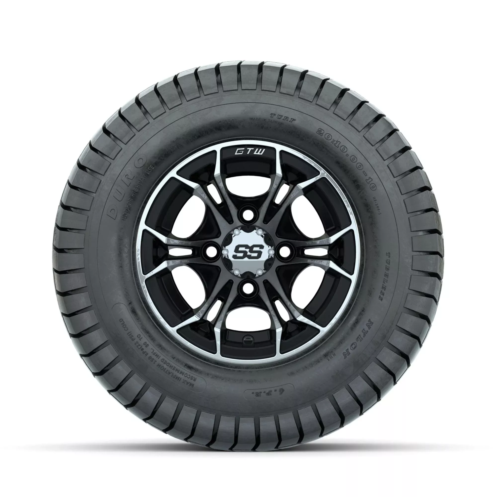 GTW Spyder Machined/Black 10 in Wheels with 20x10-10 Duro Soft Street Tires Full Set