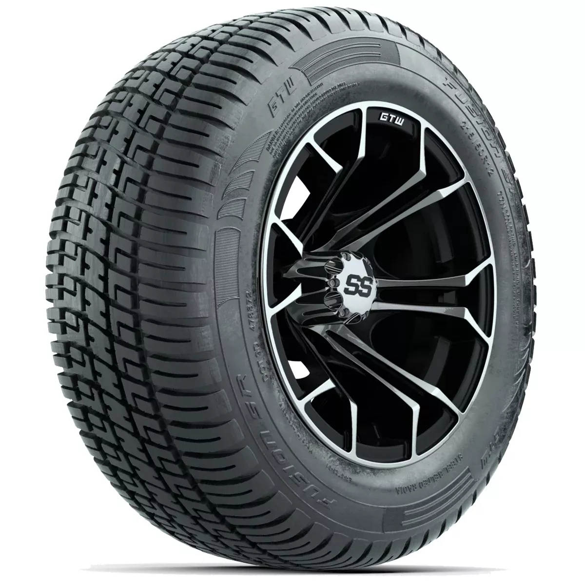 GTW Spyder Machined/Black 12" Wheels with 215/50-R12 Fusion S/R Street Tires Full Set