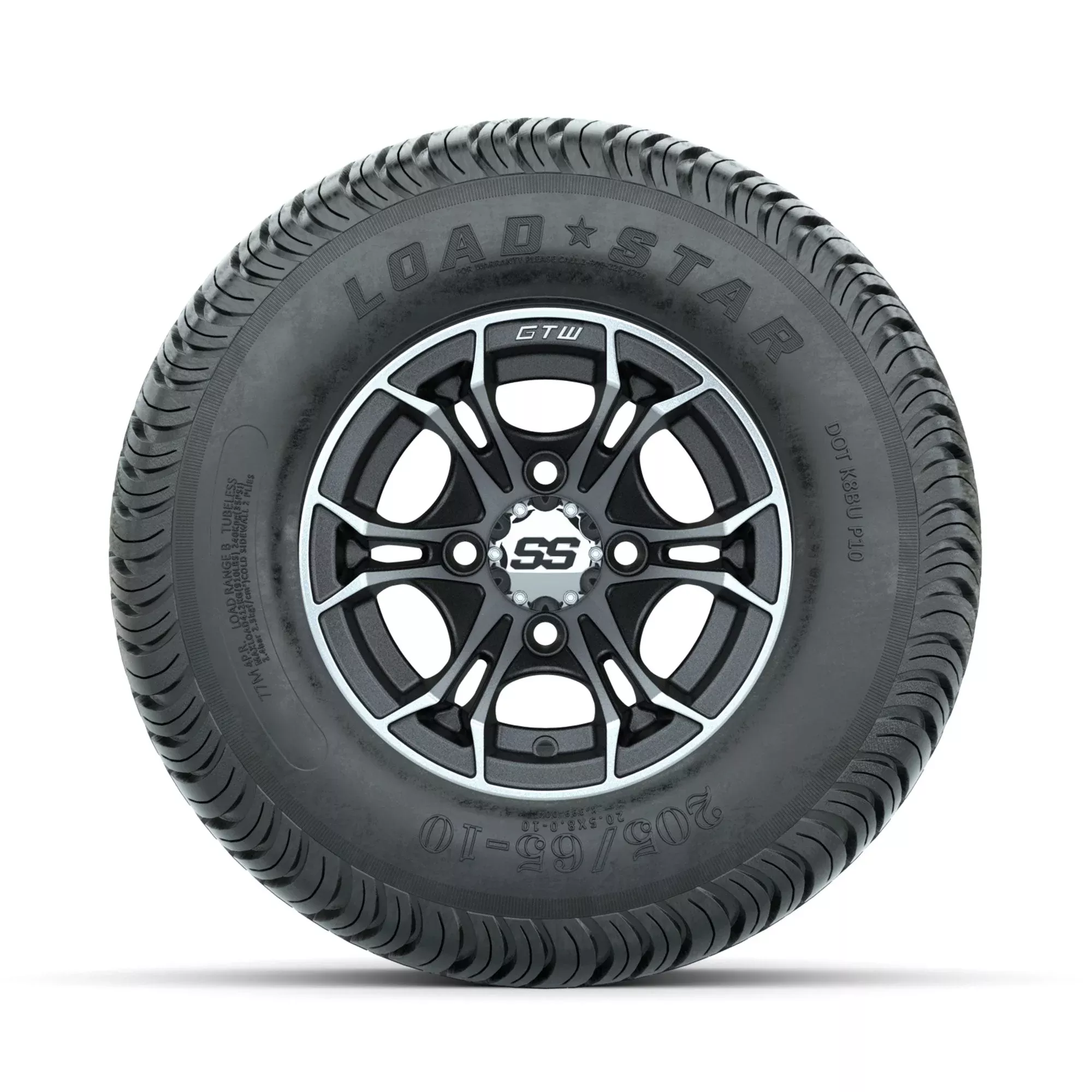 GTW Spyder Machined/Matte Grey 10 in Wheels with 205/65-10 Kenda Load Star Street Tires Full Set