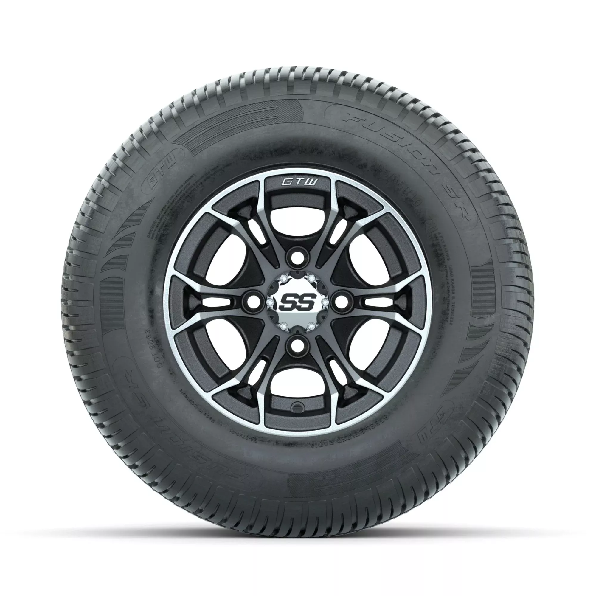GTW Spyder Machined/Matte Grey 10 in Wheels with 205/65-R10 Fusion SR Steel Belted Radial Tires Full Set