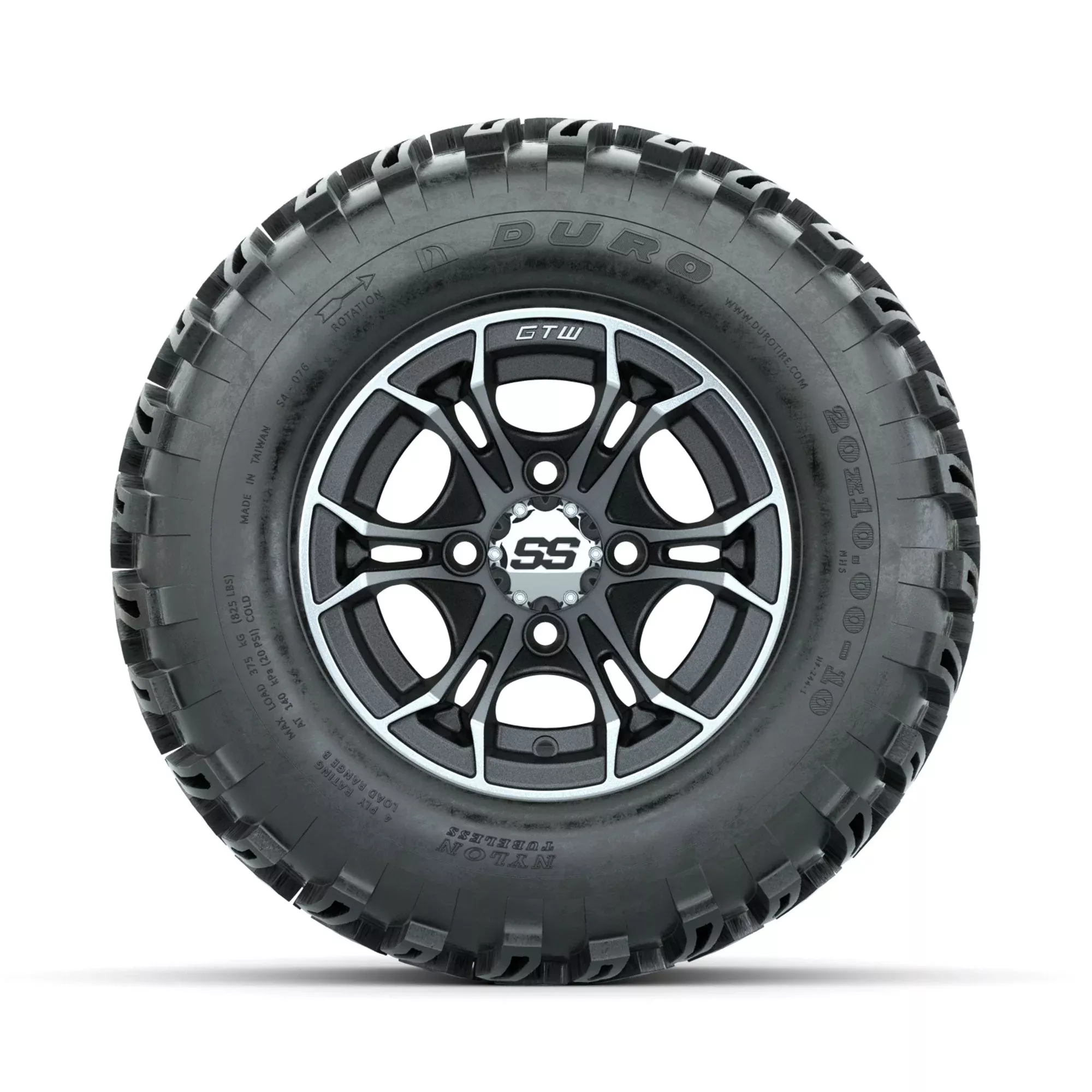 GTW Spyder Machined/Matte Grey 10 in Wheels with 20x10-10 Duro Desert All Terrain Tires Full Set
