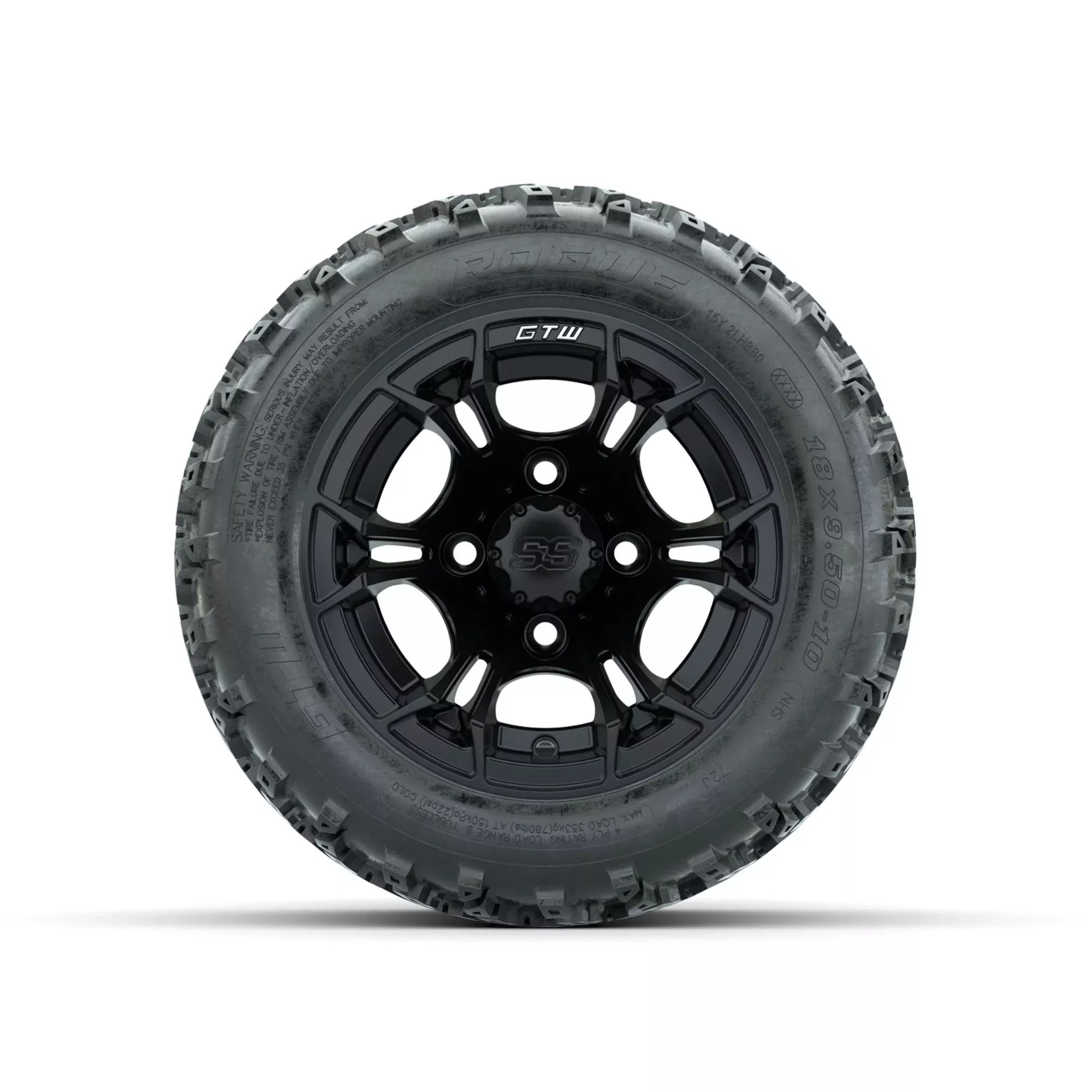 GTW Spyder Matte Black 10 in Wheels with 18x9.50-10 Rogue All Terrain Tires Full Set