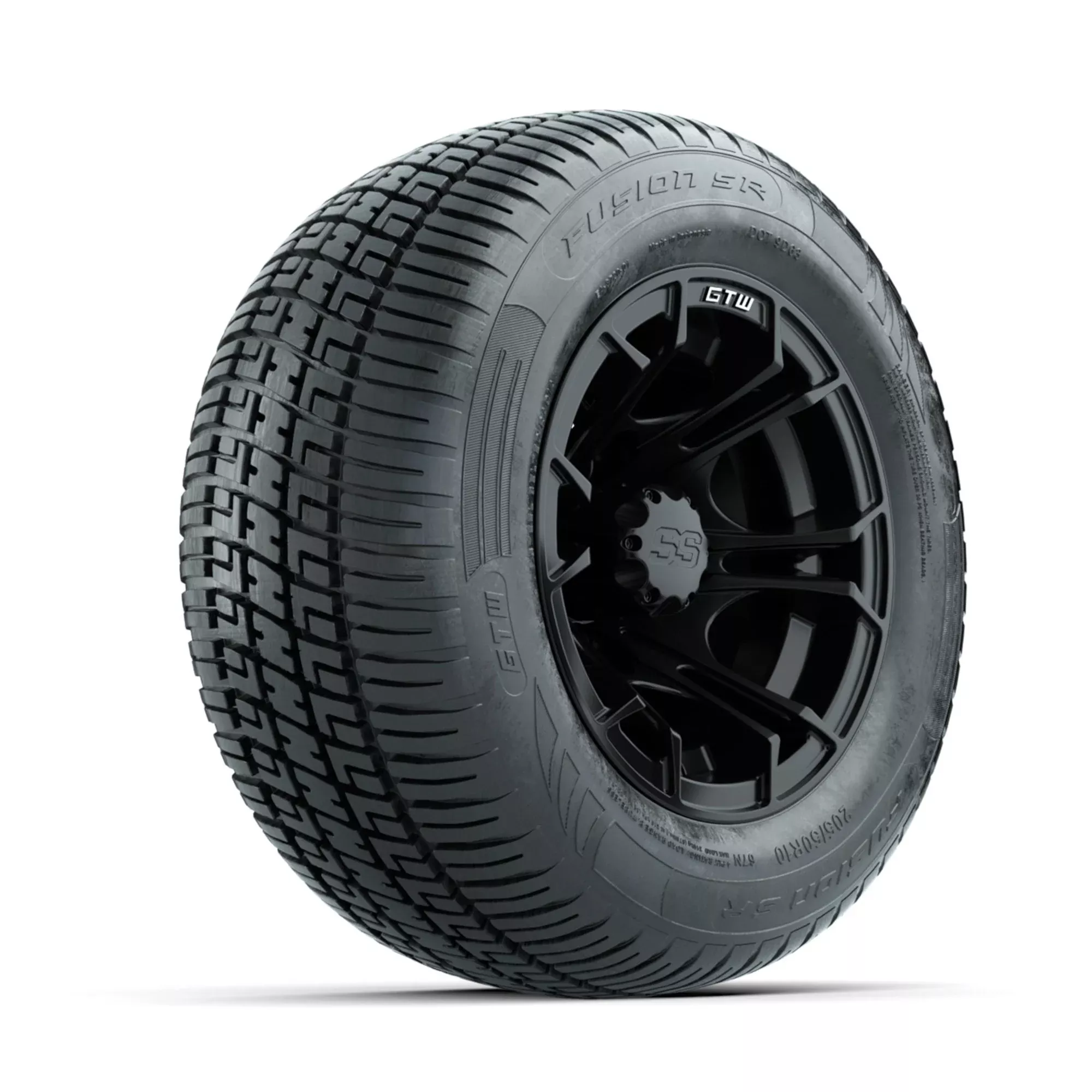 GTW Spyder Matte Black 10 in Wheels with 205/50-10 Fusion SR Steel Belted Radial Tires Full Set