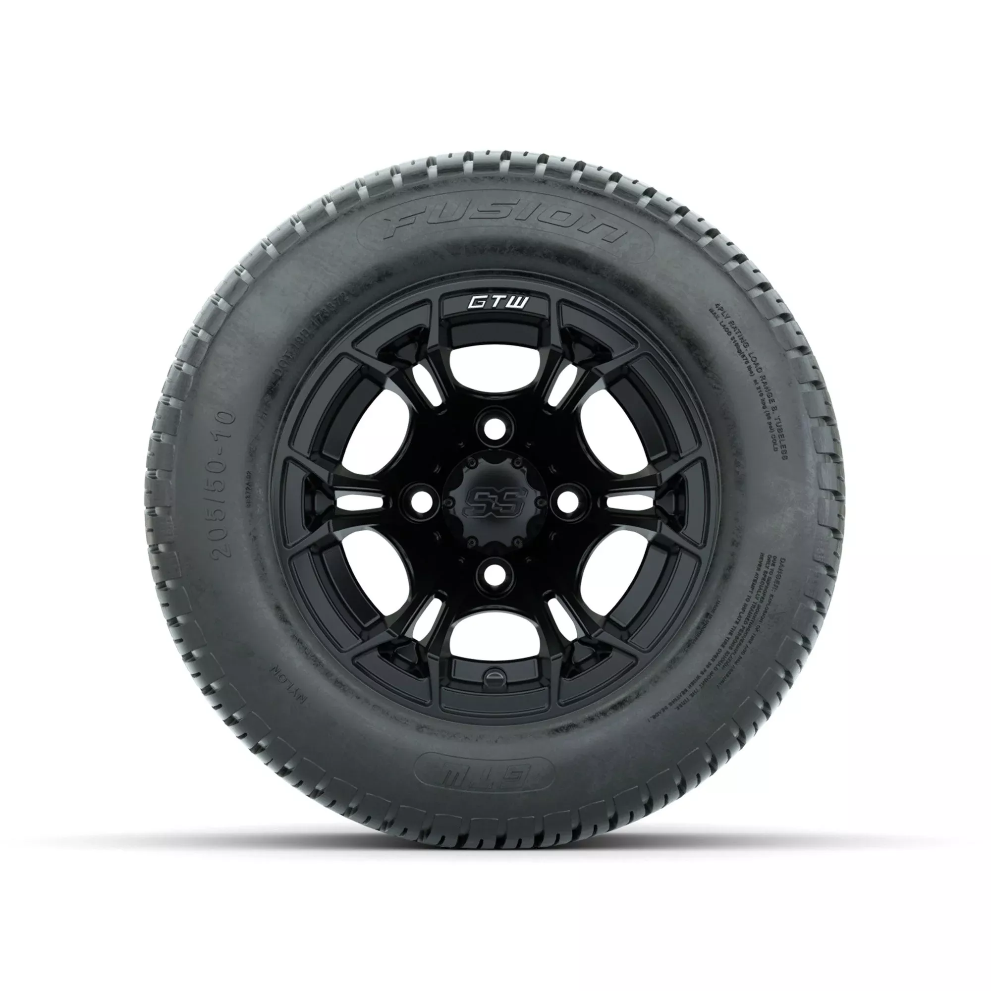 GTW Spyder Matte Black 10 in Wheels with 205/50-10 Fusion Street Tires Full Set