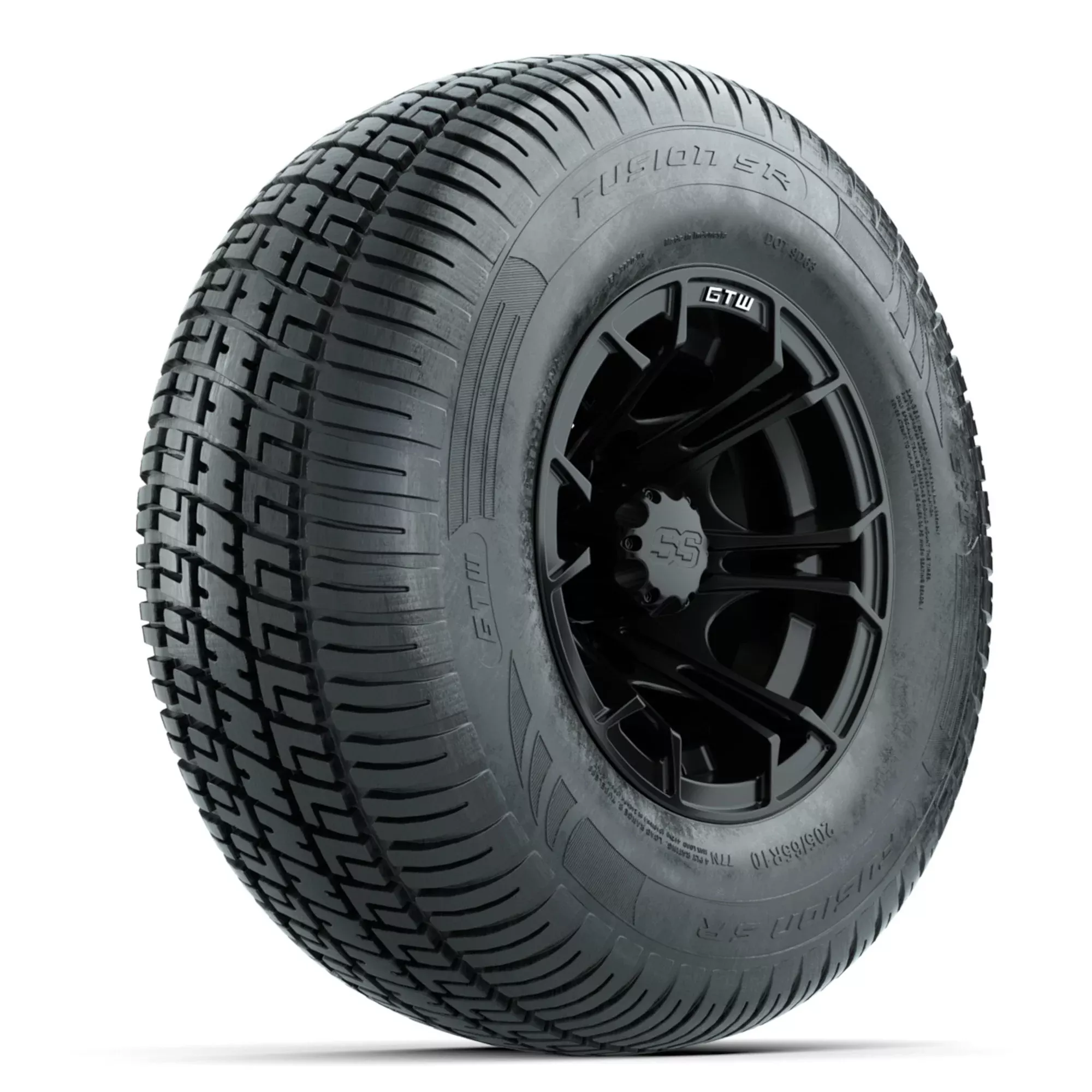 GTW Spyder Matte Black 10 in Wheels with 205/65-R10 Fusion SR Steel Belted Radial Tires Full Set