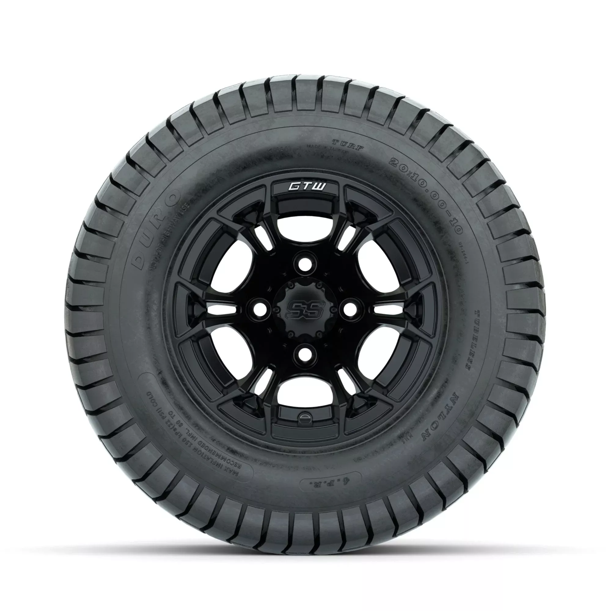 GTW Spyder Matte Black 10 in Wheels with 20x10-10 Duro Soft Street Tires Full Set