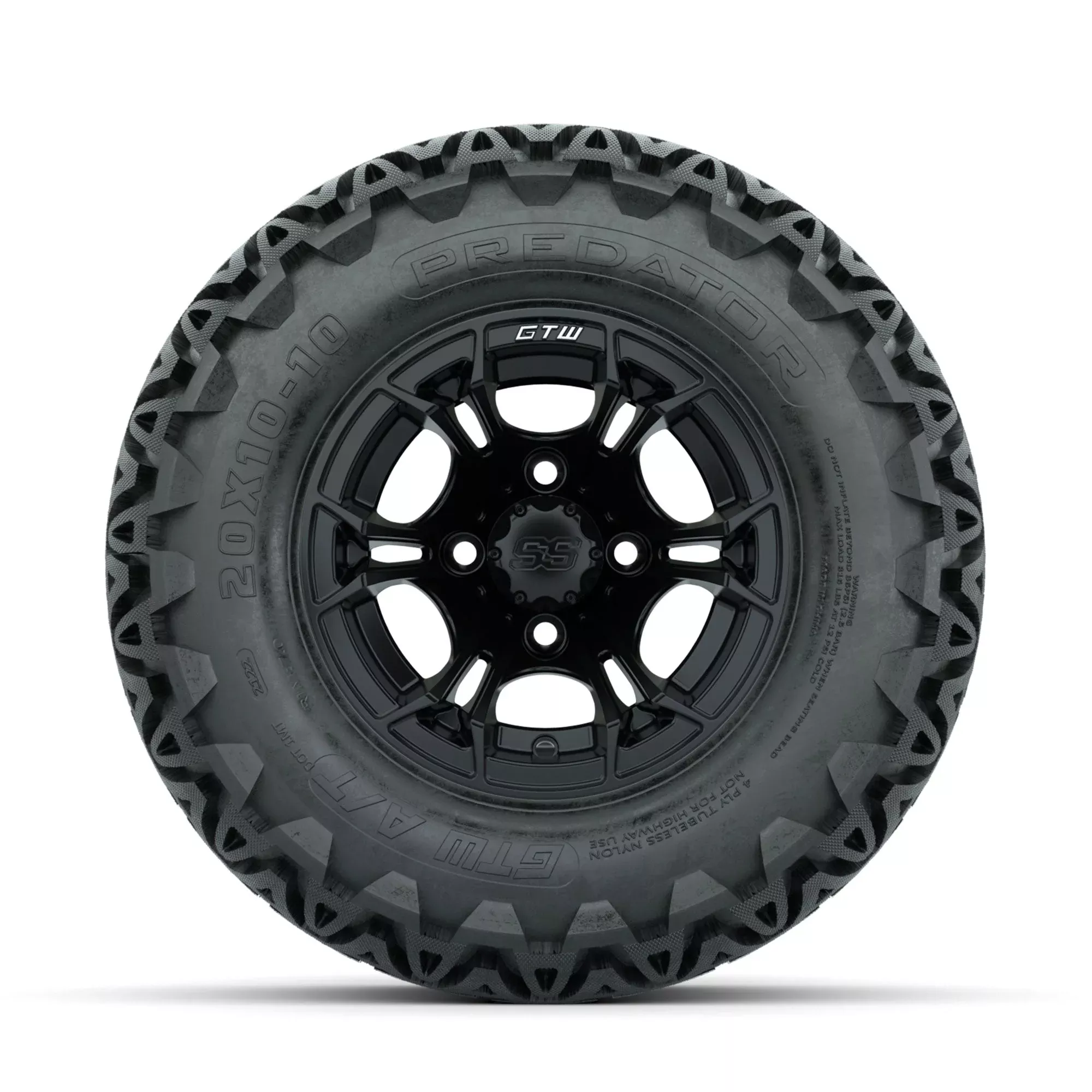 GTW Spyder Matte Black 10 in Wheels with 20x10-10 Predator All Terrain Tires Full Set