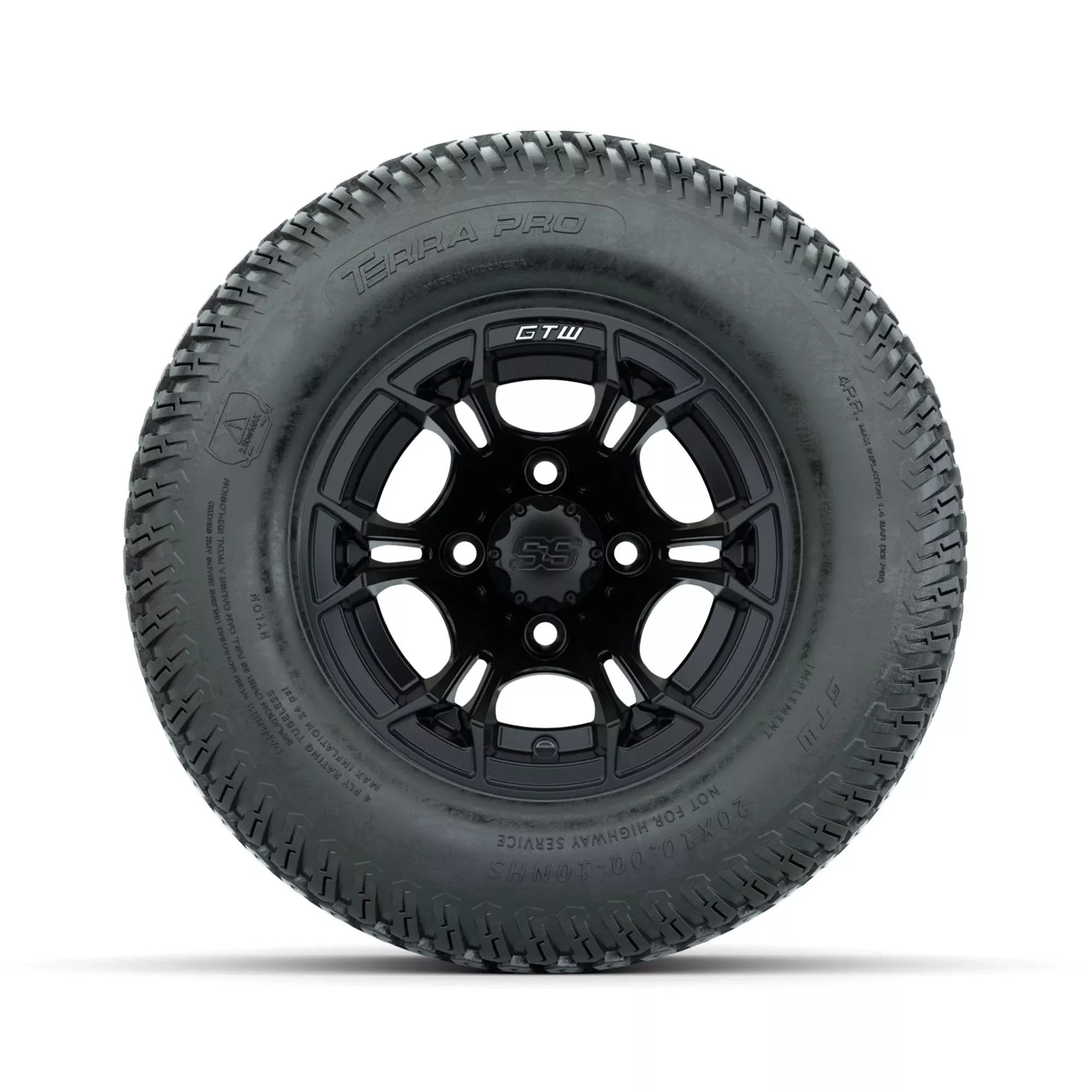 GTW Spyder Matte Black 10 in Wheels with 20x10-10 Terra Pro S-Tread Traction Tires Full Set
