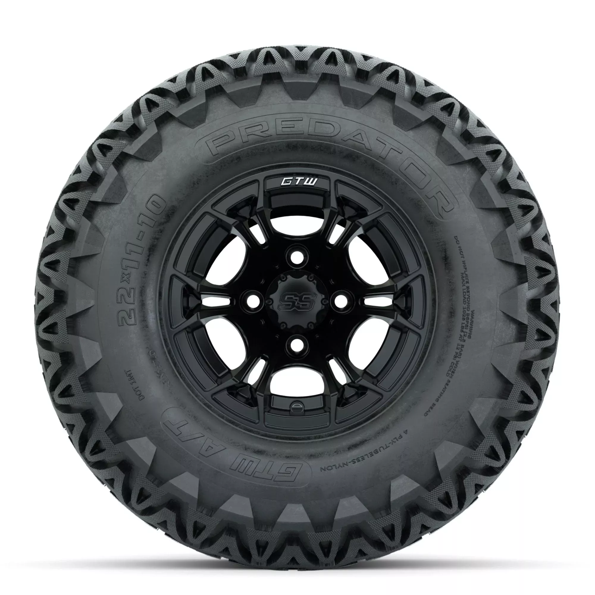 GTW Spyder Matte Black 10 in Wheels with 22x11-10 Predator All Terrain Tires Full Set