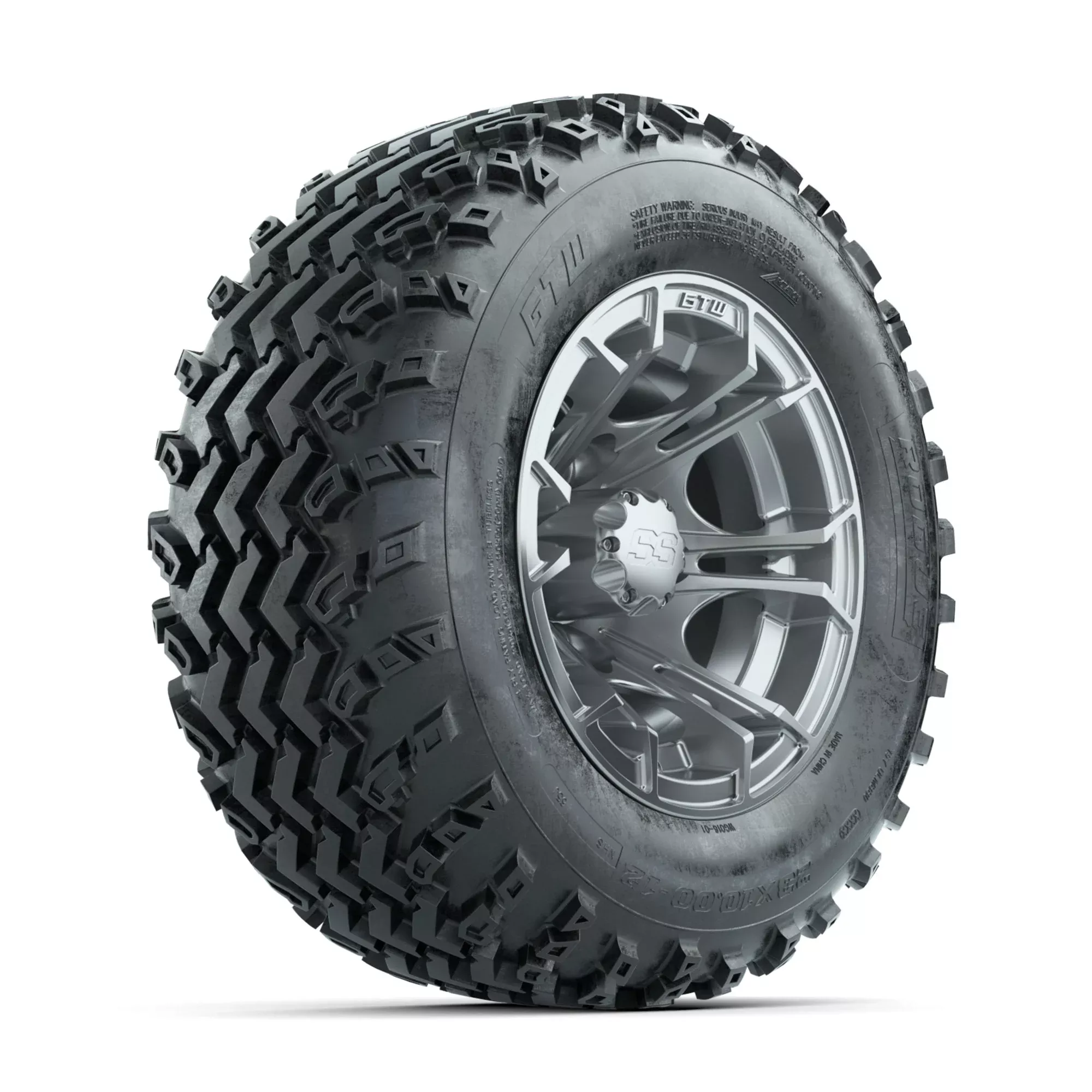 GTW Spyder Silver 12 in Wheels with 23x10.00-12 Rogue All Terrain Tires Full Set