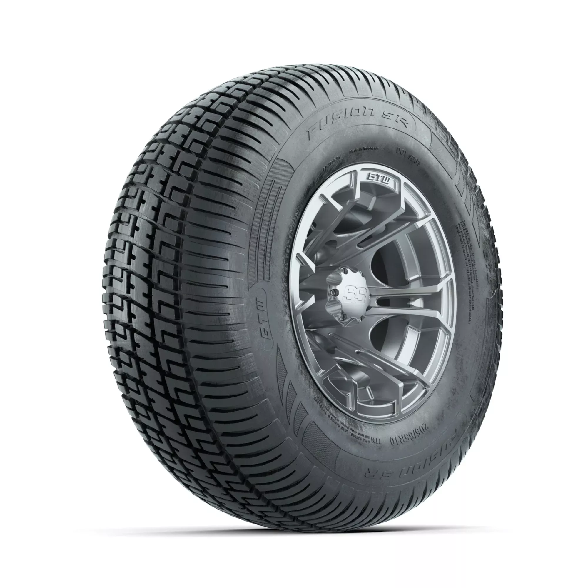 GTW Spyder Silver Brush 10 in Wheels with 205/65-R10 Fusion SR Steel Belted Radial Tires Full Set