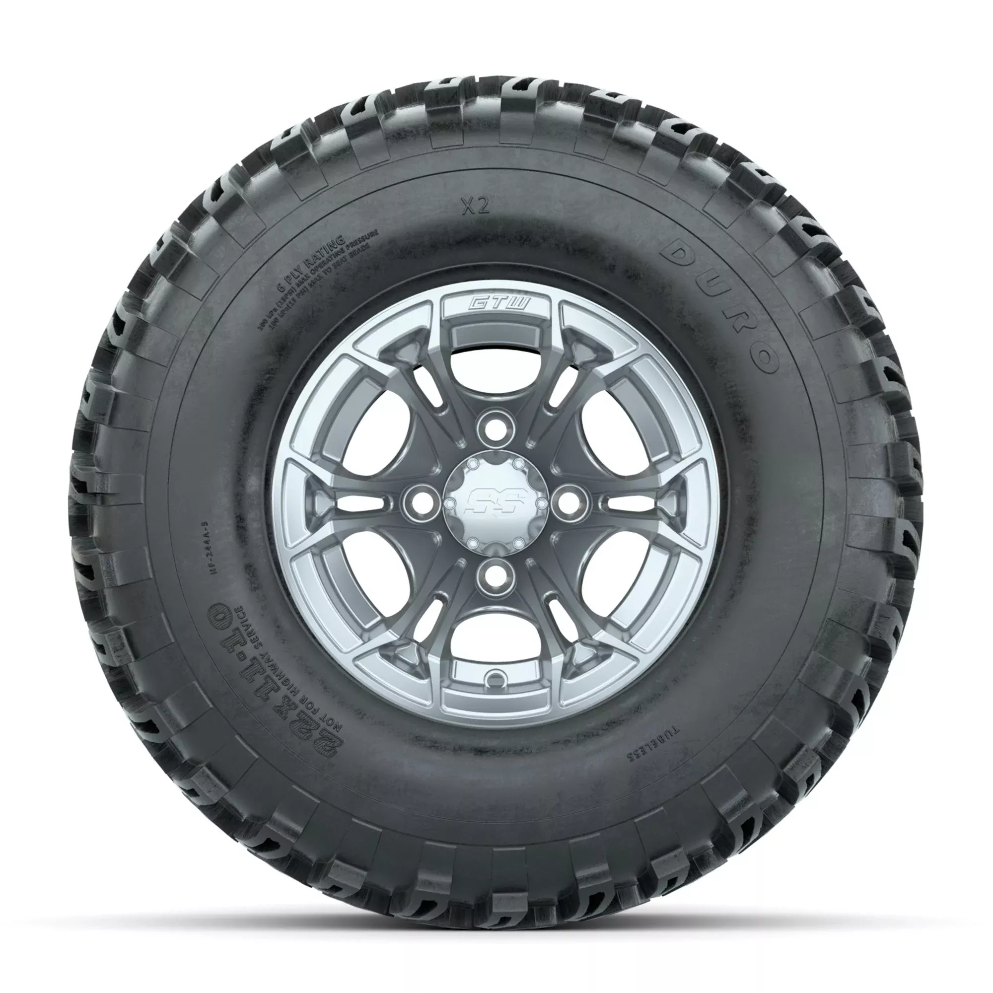 GTW Spyder Silver Brush 10 in Wheels with 22x11-10 Duro Desert All Terrain Tires Full Set