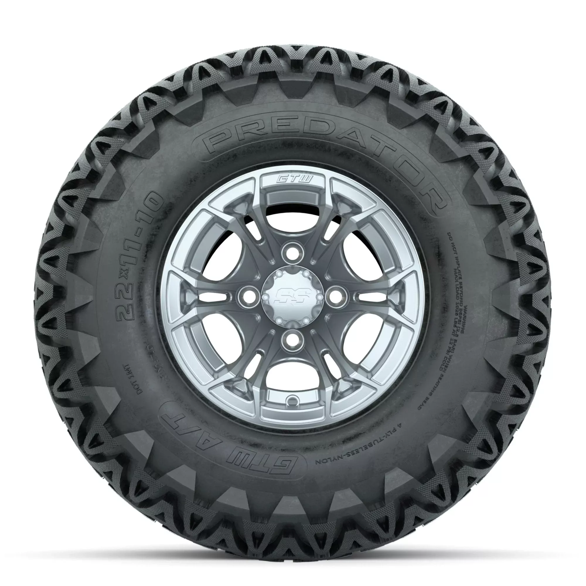 GTW Spyder Silver Brush 10 in Wheels with 22x11-10 Predator All Terrain Tires Full Set