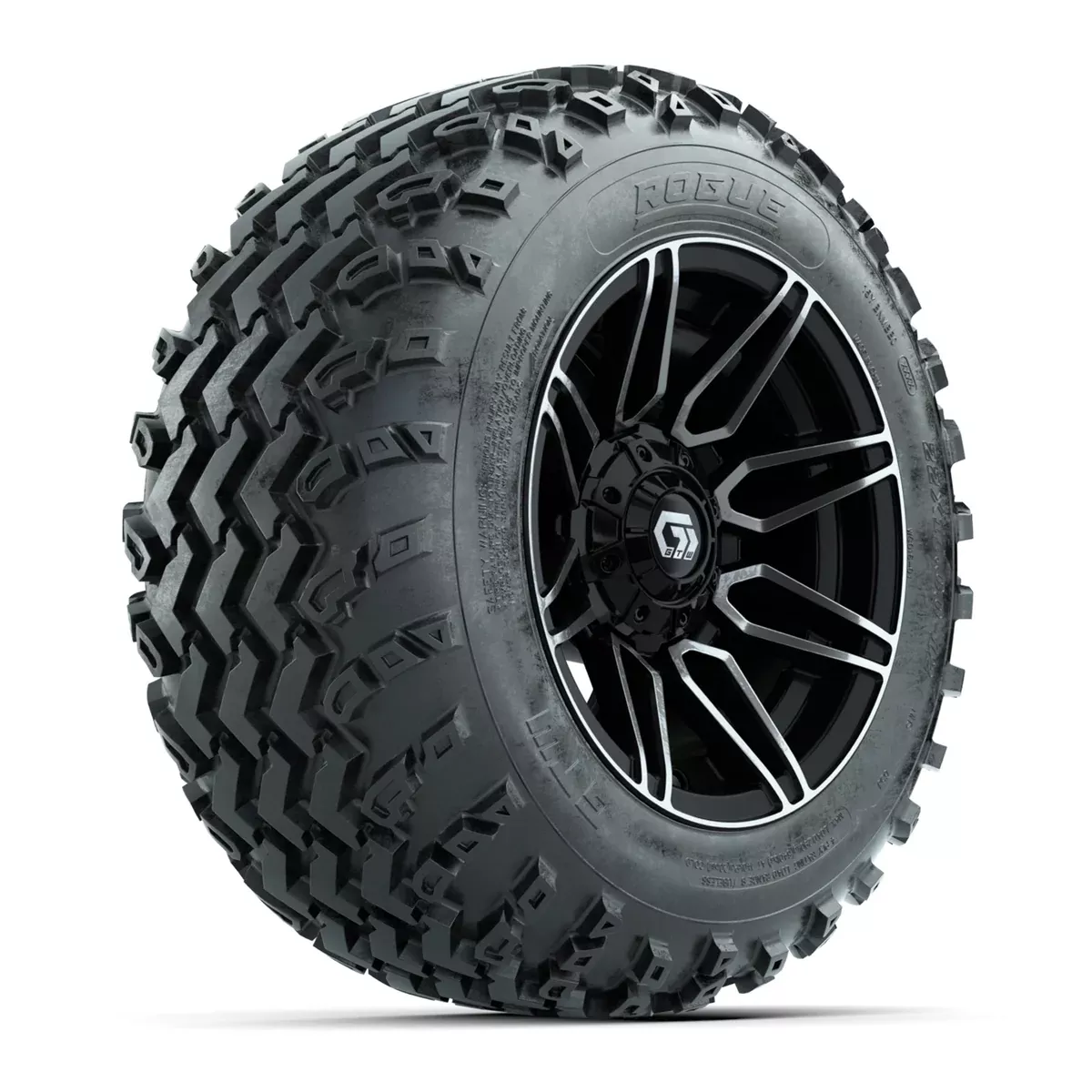 GTW Stealth Black/Machined 12 in Wheels with 22x11.00-12 Rogue All-Terrain Tires Full Set