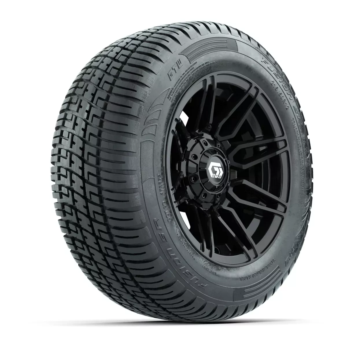 GTW Stealth Gloss Black 12 in Wheels with 215/50-R12 Fusion S/R Steel Belt Radial Tires Full Set
