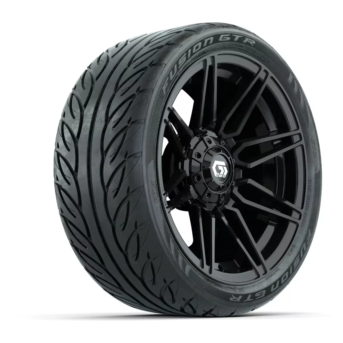 GTW Stealth Gloss Black 14 in Wheels with 205/40-R14 Fusion GTR Steel Belted Street Tires Full Set
