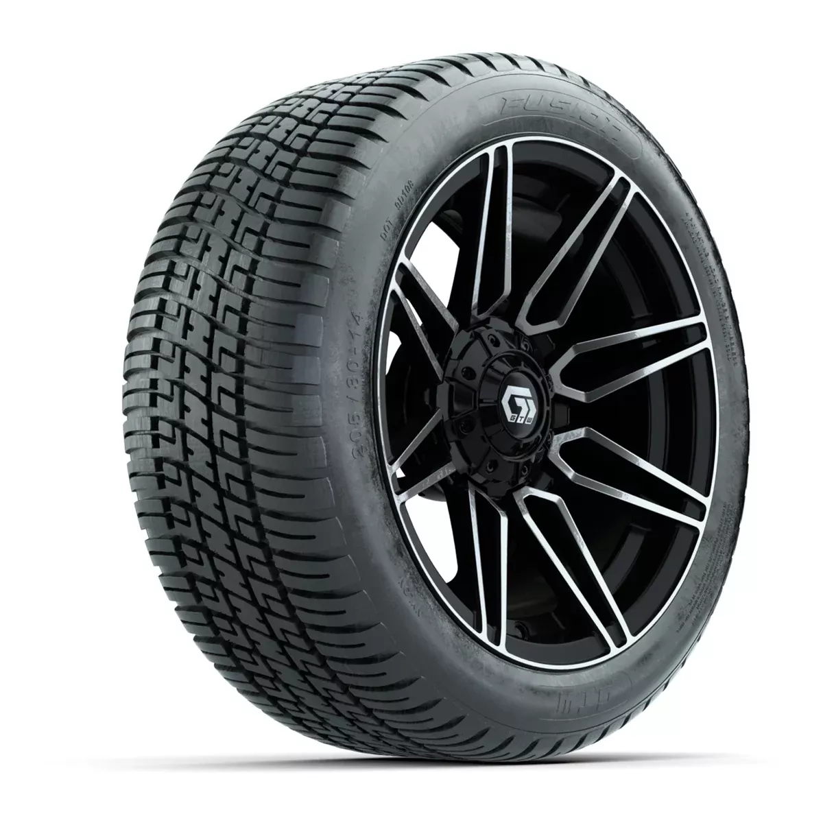 GTW Stealth Gloss Black/Machined 14 in Wheels with 205/30-14 Fusion Street Tires Full Set