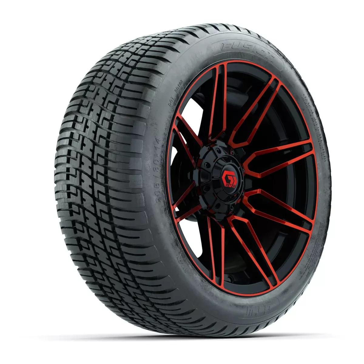 GTW Stealth Gloss Black/Red 14 in Wheels with 205/30-14 Fusion Street Tires Full Set