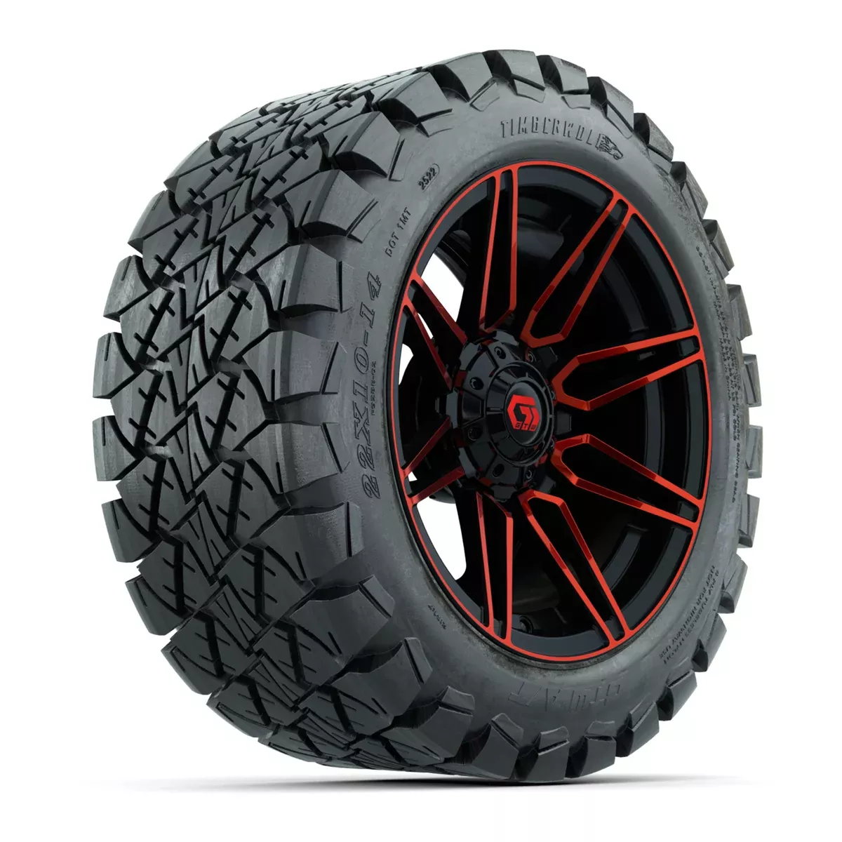 GTW Stealth Gloss Black/Red 14 in Wheels with 22x10-14 Timberwolf All-Terrain Tires Full Set