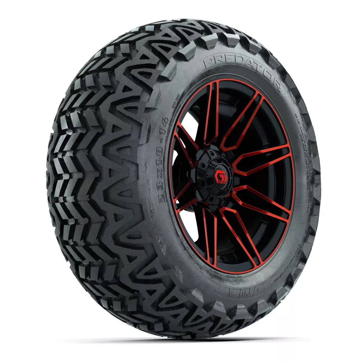 GTW Stealth Gloss Black/Red 14 in Wheels with 23x10-14 Predator All-Terrain Tires Full Set