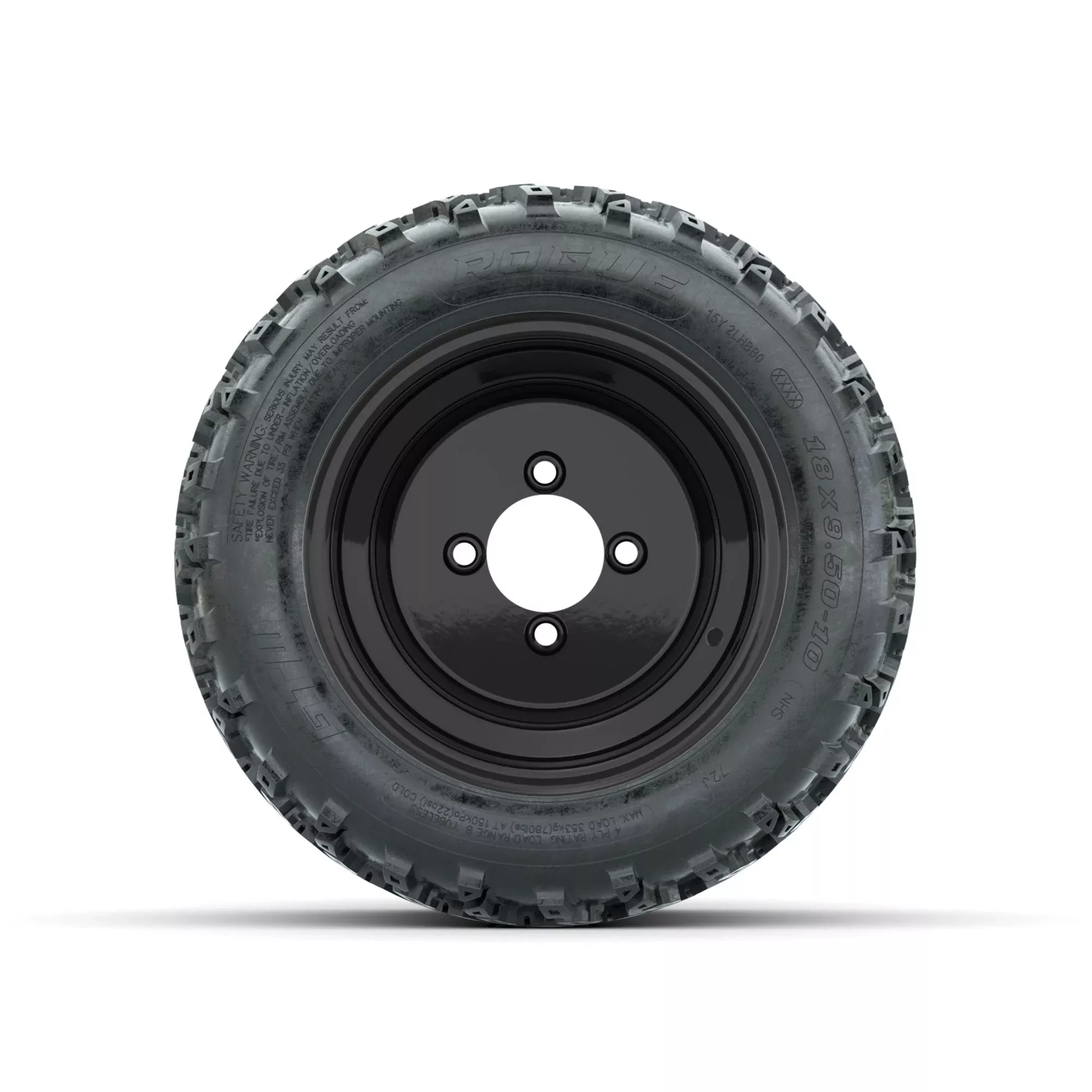 GTW Steel Black Centered 10 in Wheels with 18x9.50-10 Rogue All Terrain Tires Full Set