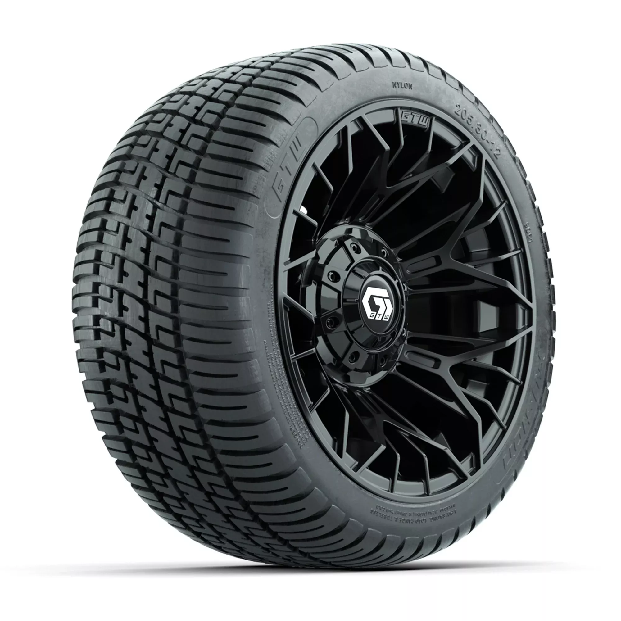 GTW Stellar Black 12 in Wheels with 205/30-12 Fusion Street Tires - Full Set