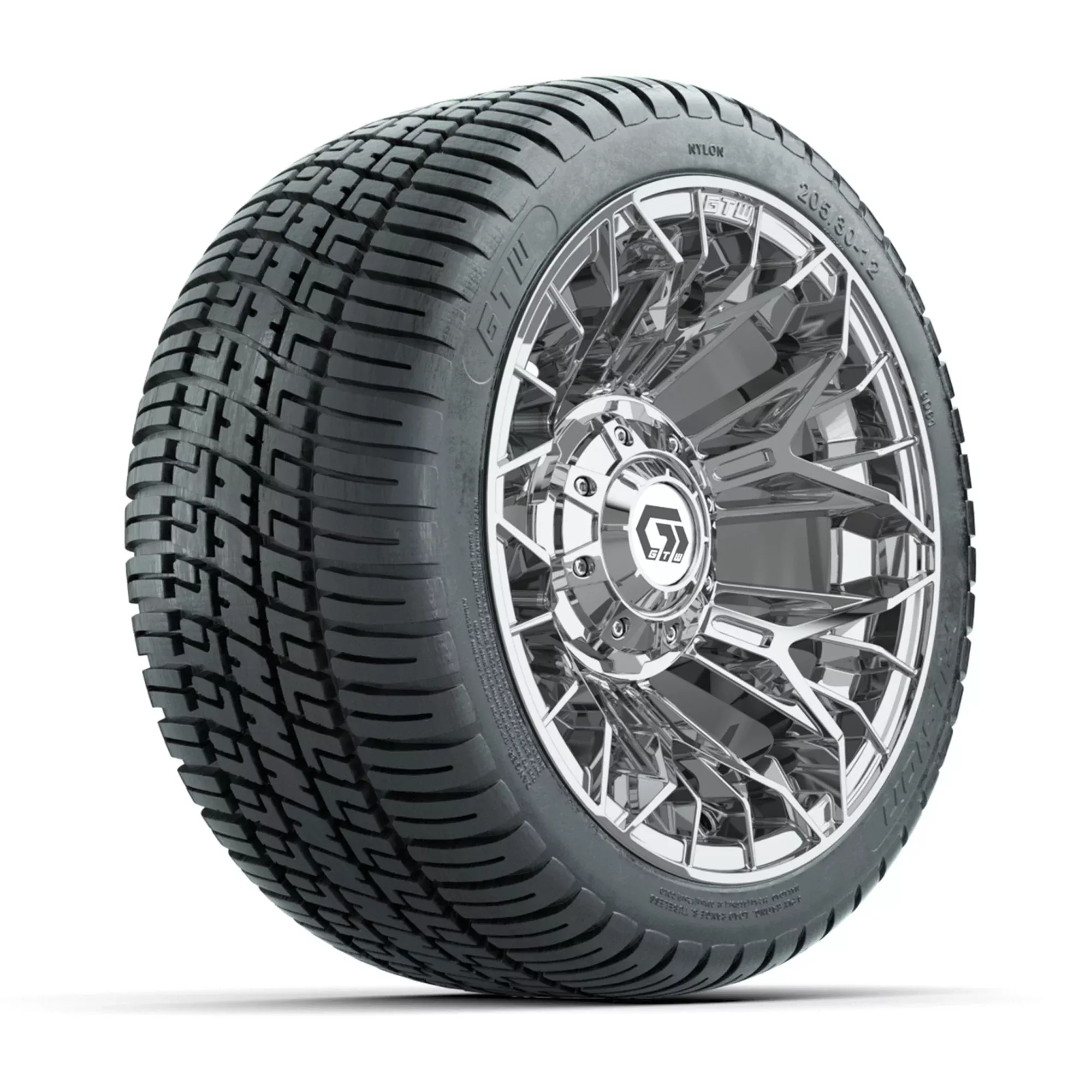 GTW Stellar Chrome 12 in Wheels with 205/30-12 Fusion Street Tires - Full Set