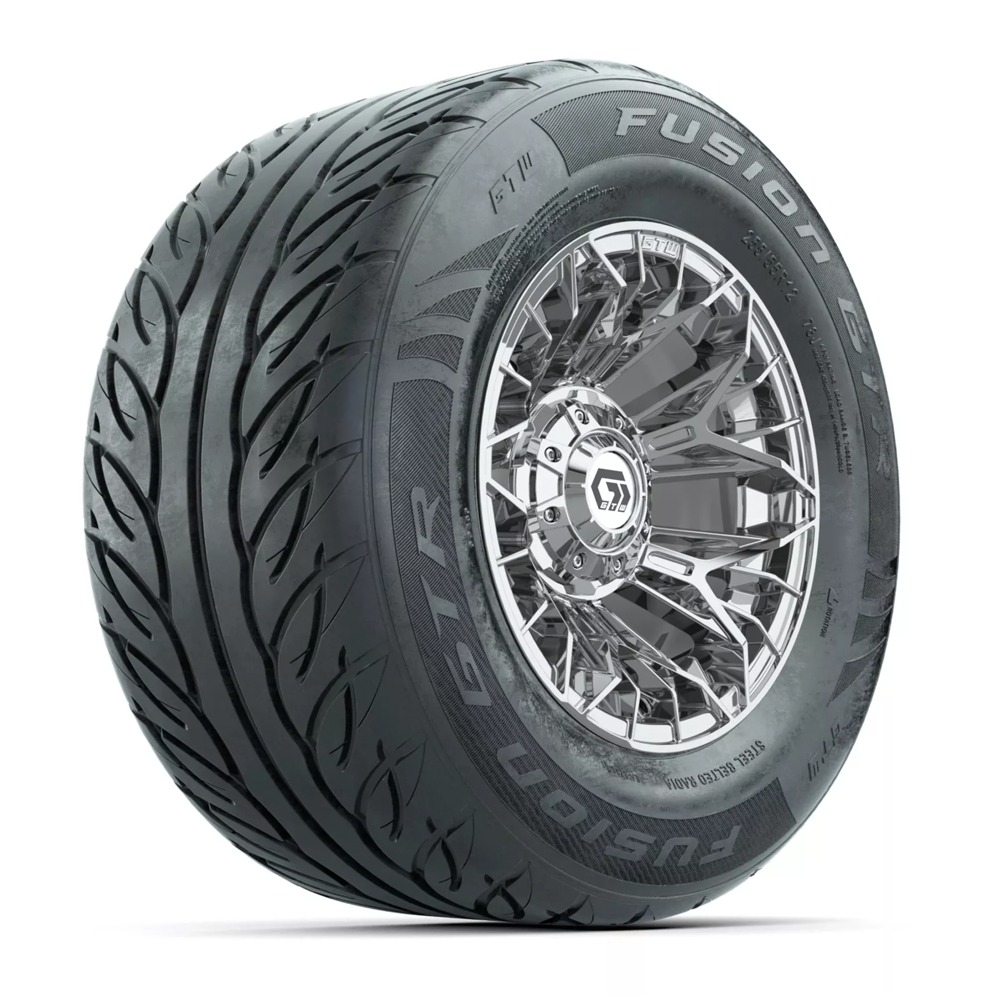 GTW Stellar Chrome 12 in Wheels with 255/55-R12 Fusion GTR Steel Belt Radial Street Tires - Full Set