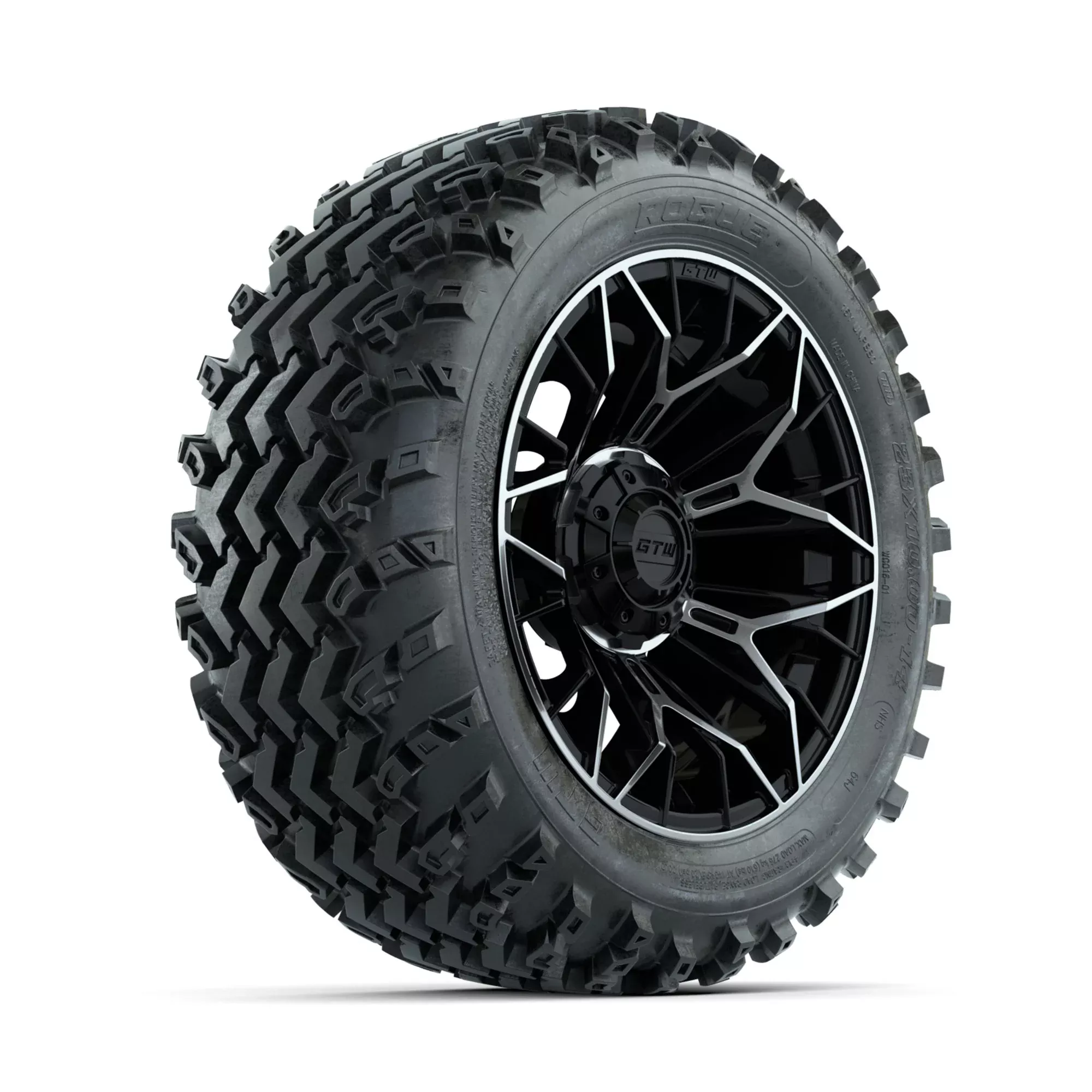 GTW Stellar Machined/Black 14 in Wheels with 23x10.00-14 Rogue All Terrain Tires Full Set