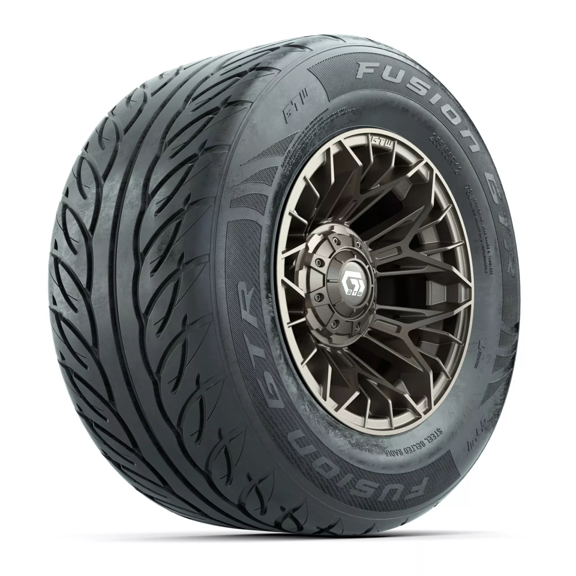 GTW Stellar Matte Bronze 12 in Wheels with 255/55-R12 Fusion GTR Steel Belt Radial Street Tires - Full Set