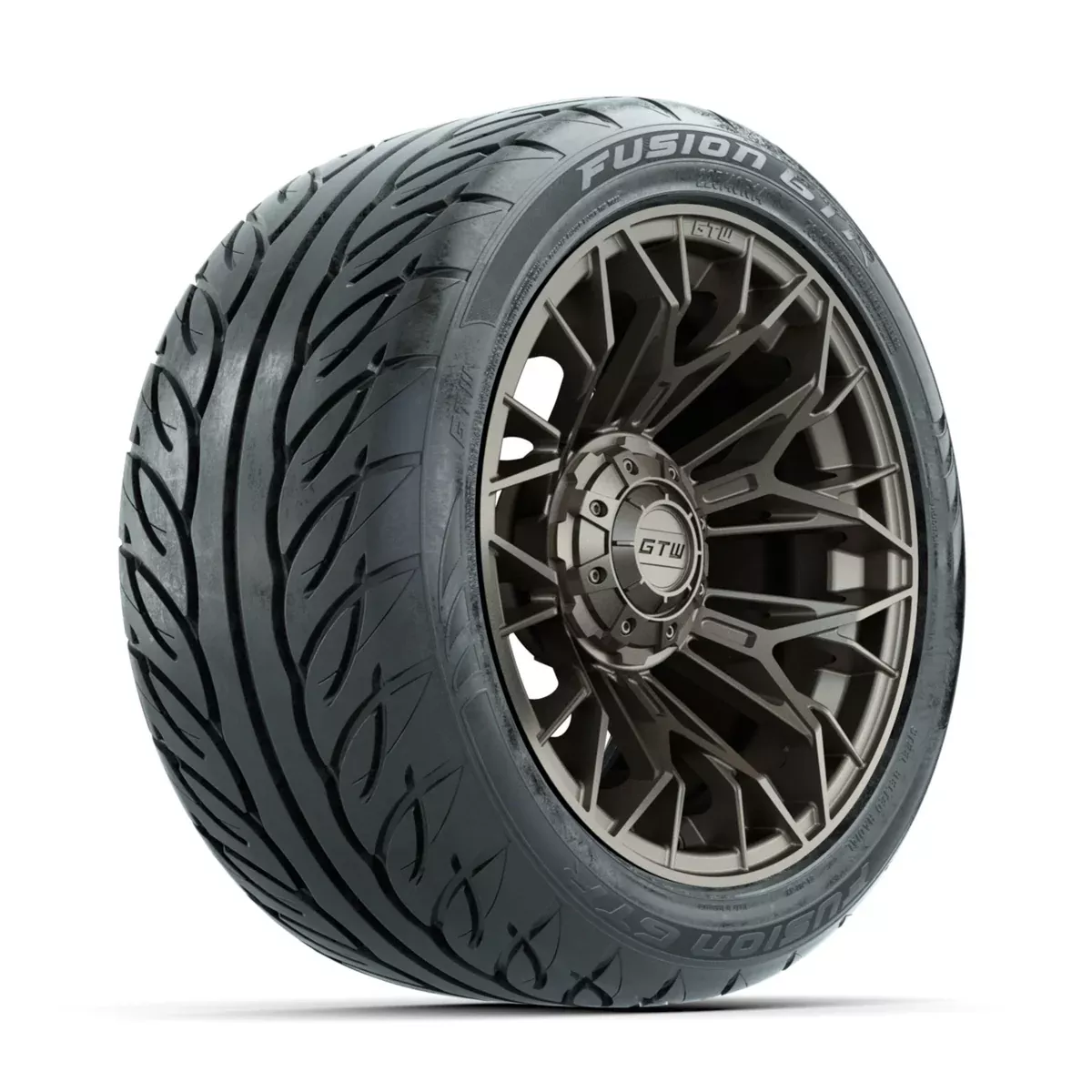 GTW Stellar Matte Bronze 14 in Wheels with 225/40-R14 Fusion GTR Street Tires Full Set