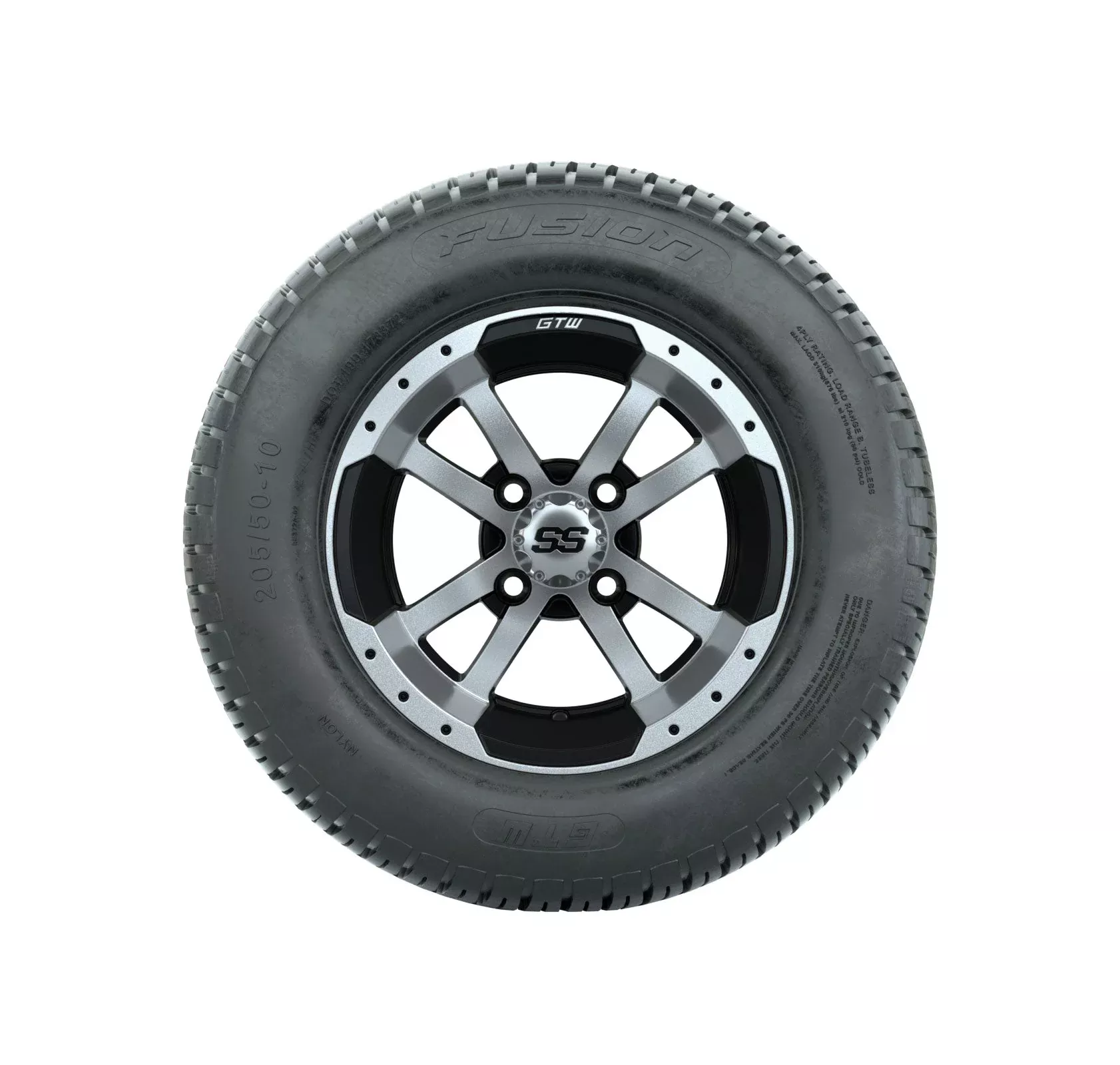 GTW Storm Trooper 10" Black & Machined Wheels with 18" Fusion DOT Street Tires — Set of 4