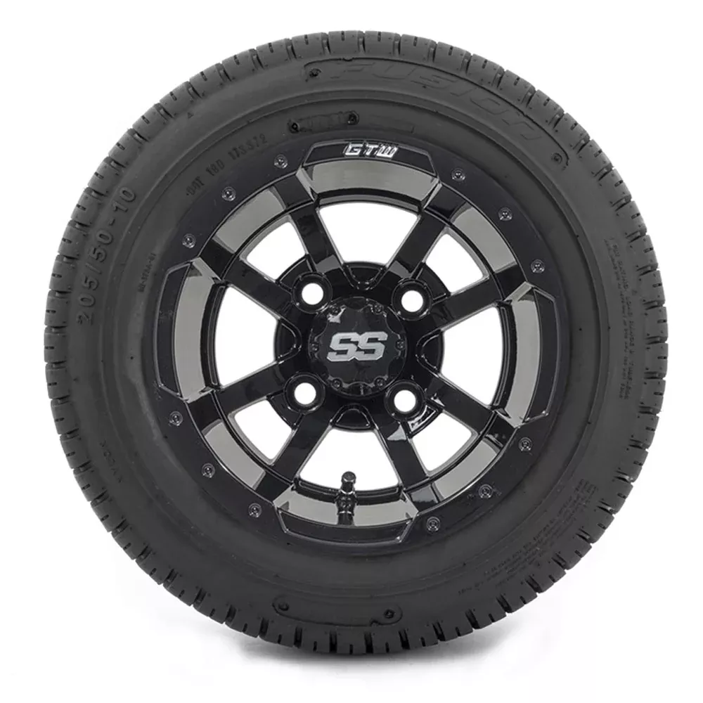 GTW Storm Trooper 10" Black & Machined Wheels with 205/50-10 Fusion Street Tires — Set of 4