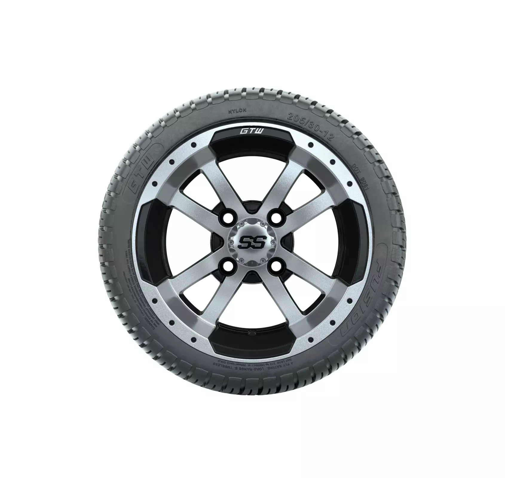 GTW Storm Trooper 12" Black & Machined Wheels with 18" Fusion DOT Street Tires — Set of 4
