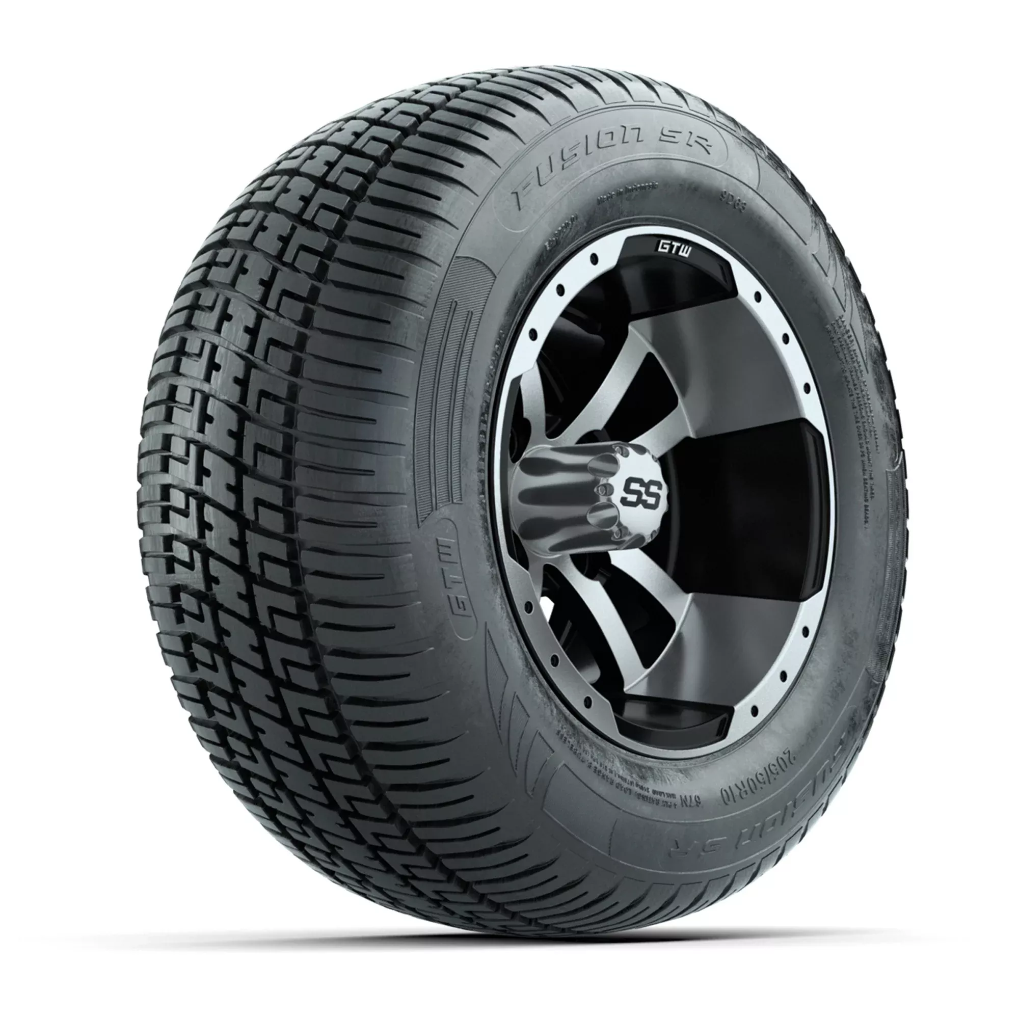 GTW Storm Trooper Black/Machined 10 in Wheels with 205/50-R10 Fusion S/R Radial Steel Belt Street Tires - Full Set