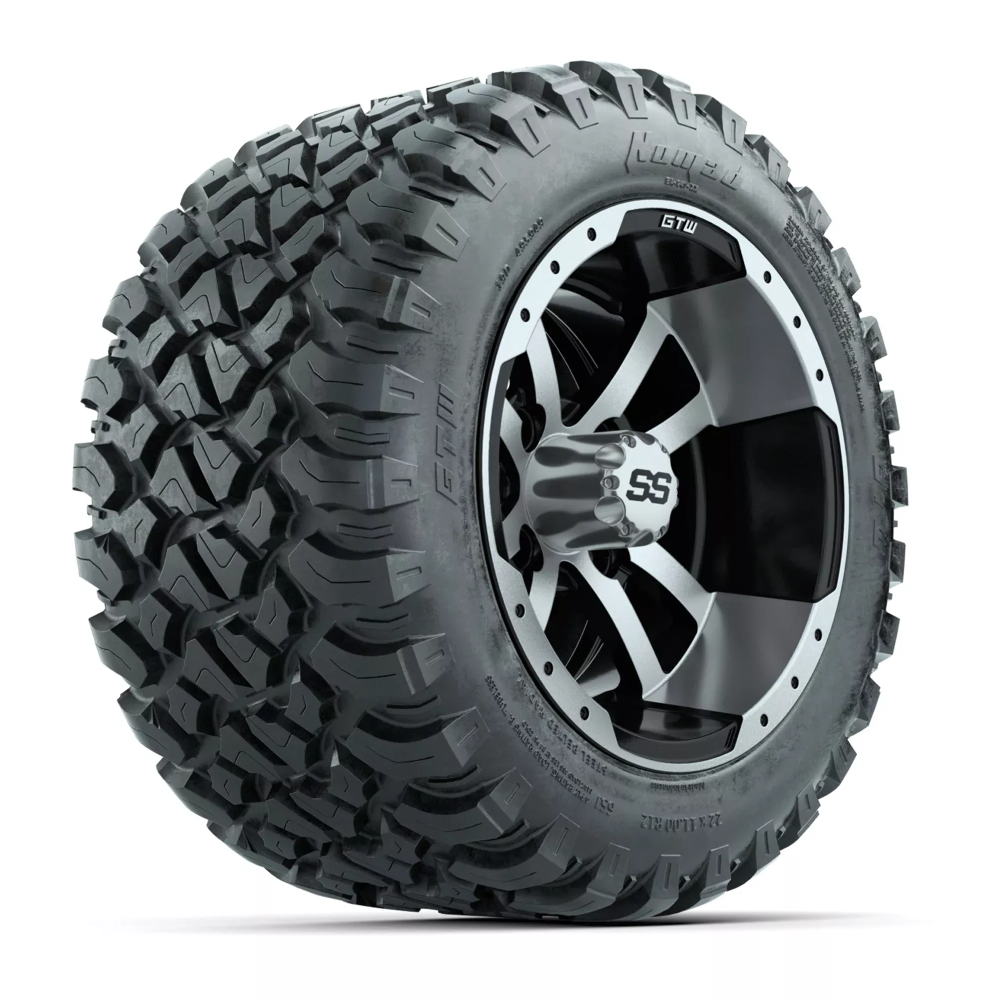 GTW Storm Trooper Black/Machined 12 in Wheels with 22X11-R12 Nomad Steel Belt Radial All-Terrain Tires - Full Set
