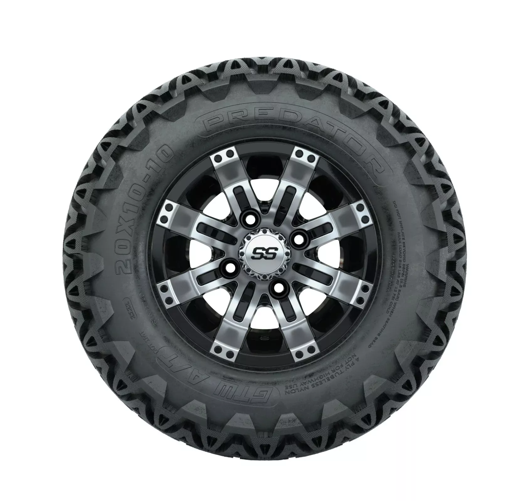 GTW Tempest 10" Black & Machined Wheels with 20" Predator A/T Tires — Set of 4