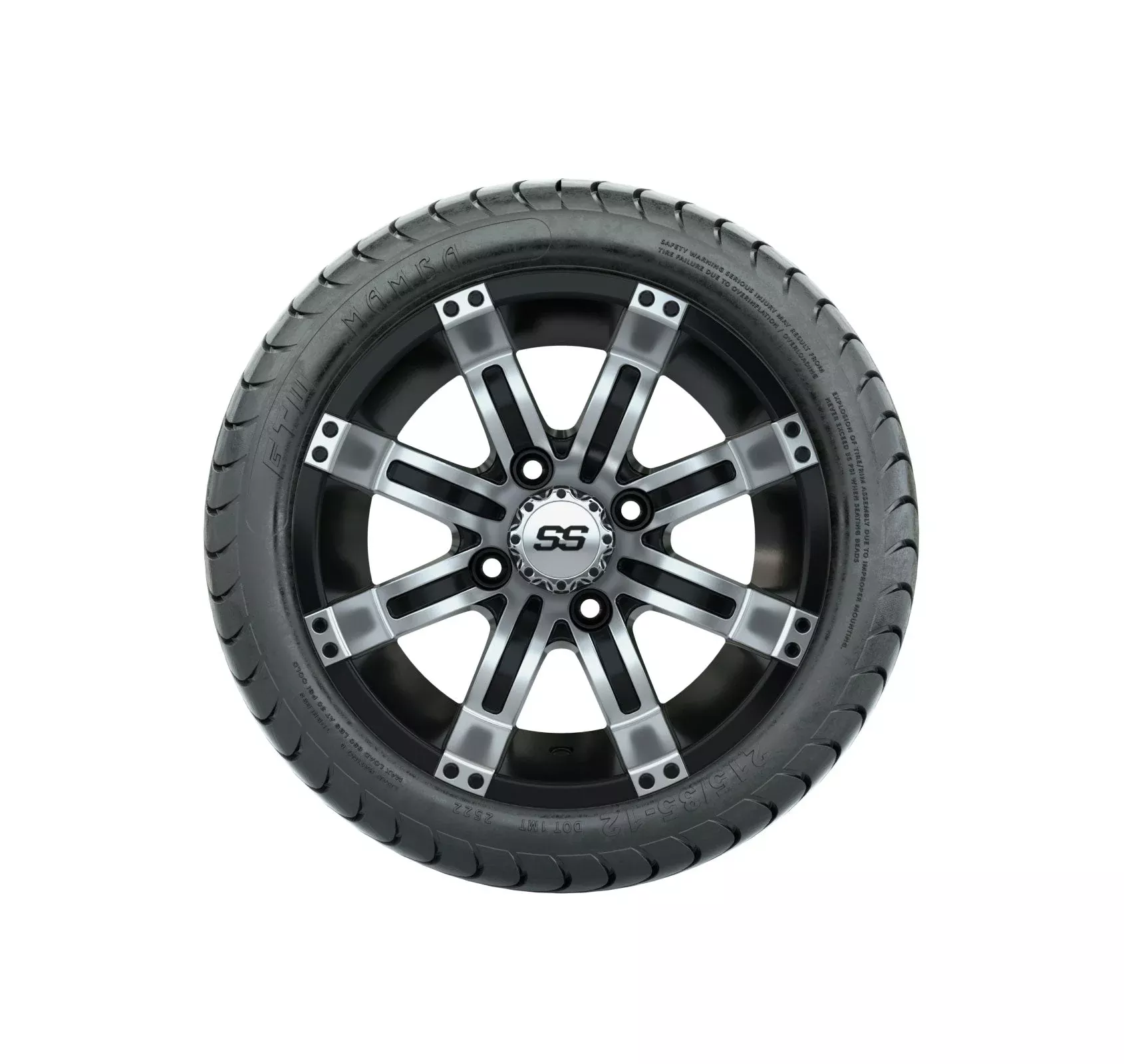 GTW Tempest 12" Black & Machined Wheels with 18" Mamba DOT Street Tires — Set of 4