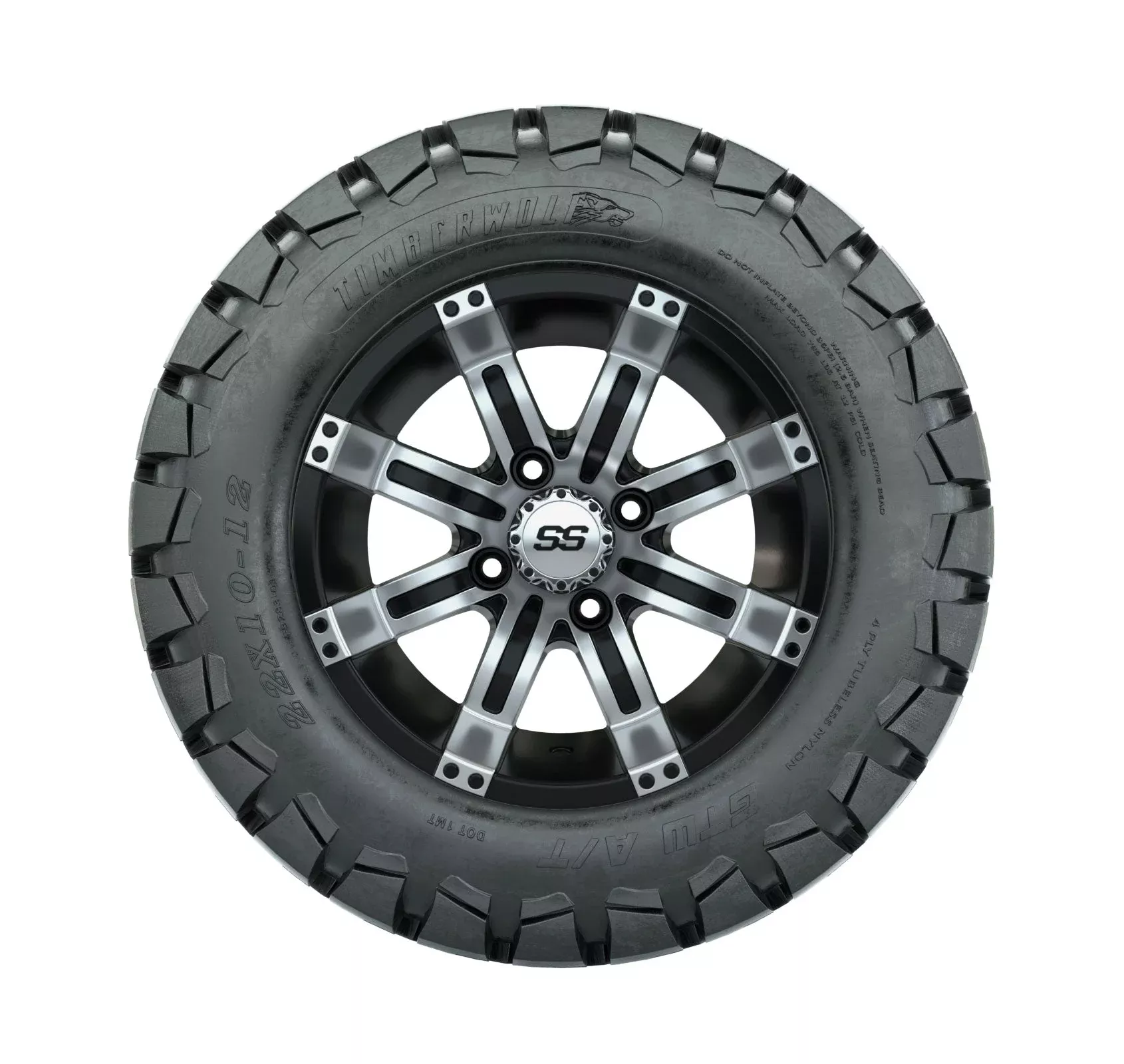 GTW Tempest 12" Black & Machined Wheels with 22" Timberwolf A/T Tires — Set of 4